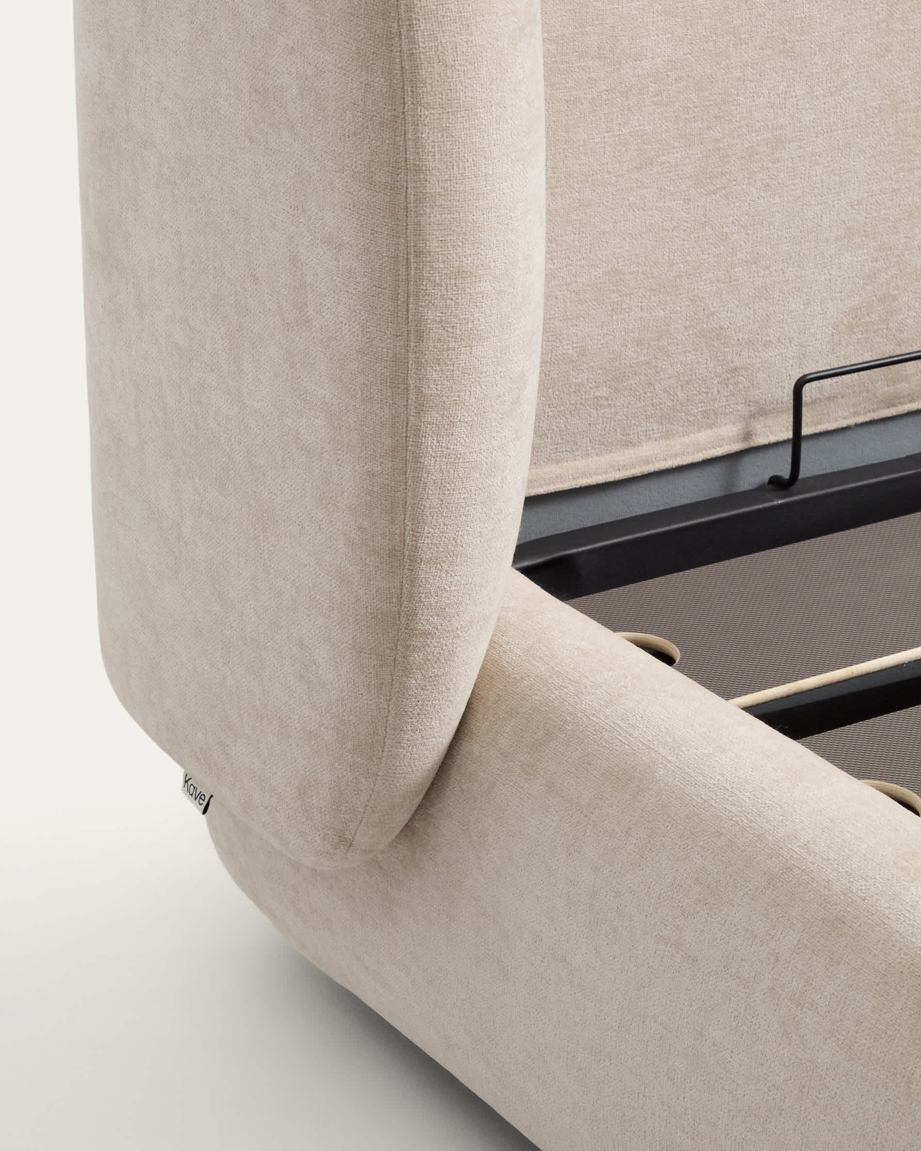 Nerla beige chenille bed with removable covers and folding storage base for 180 x 200 cm mattress