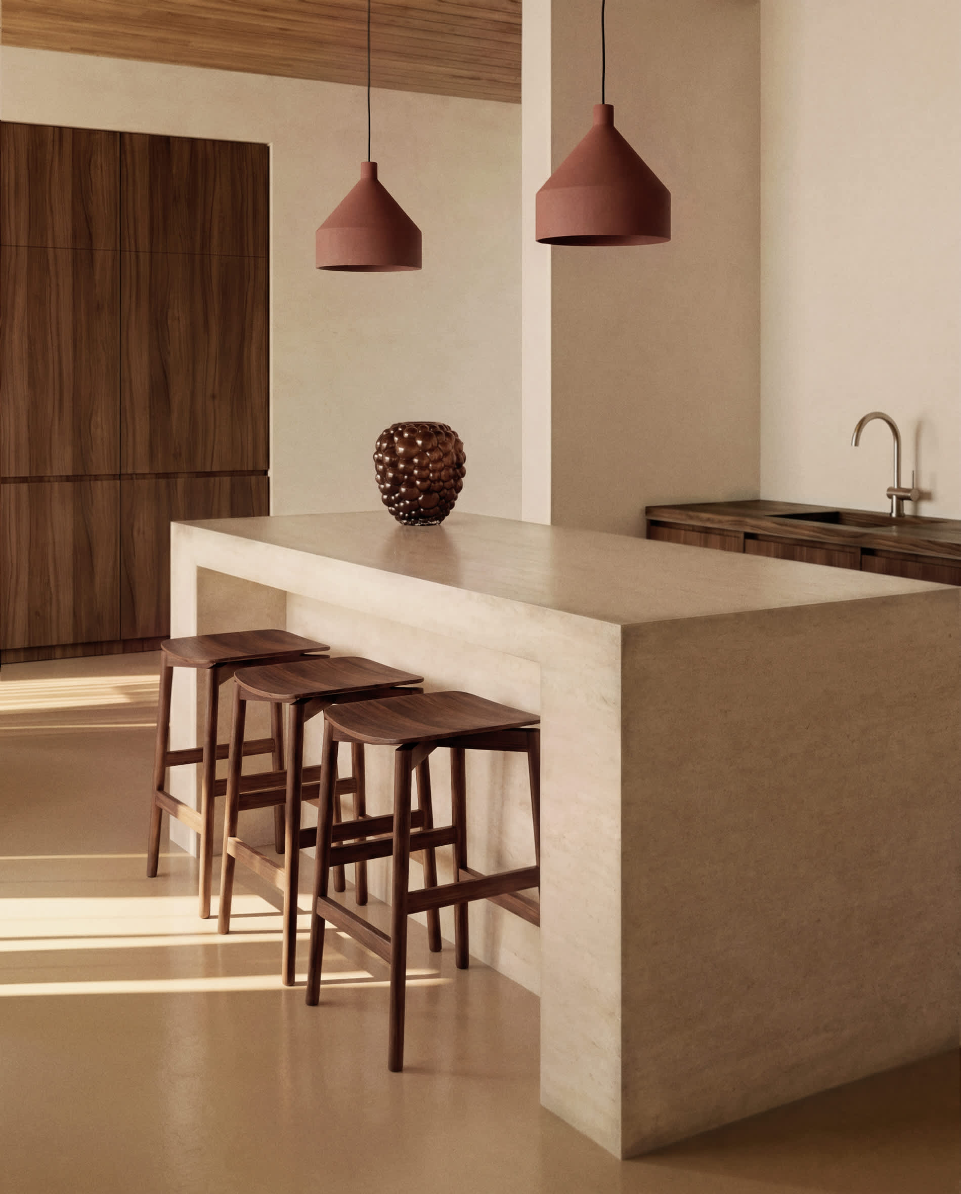 Evera stool in oak veneer with walnut finish 65cm