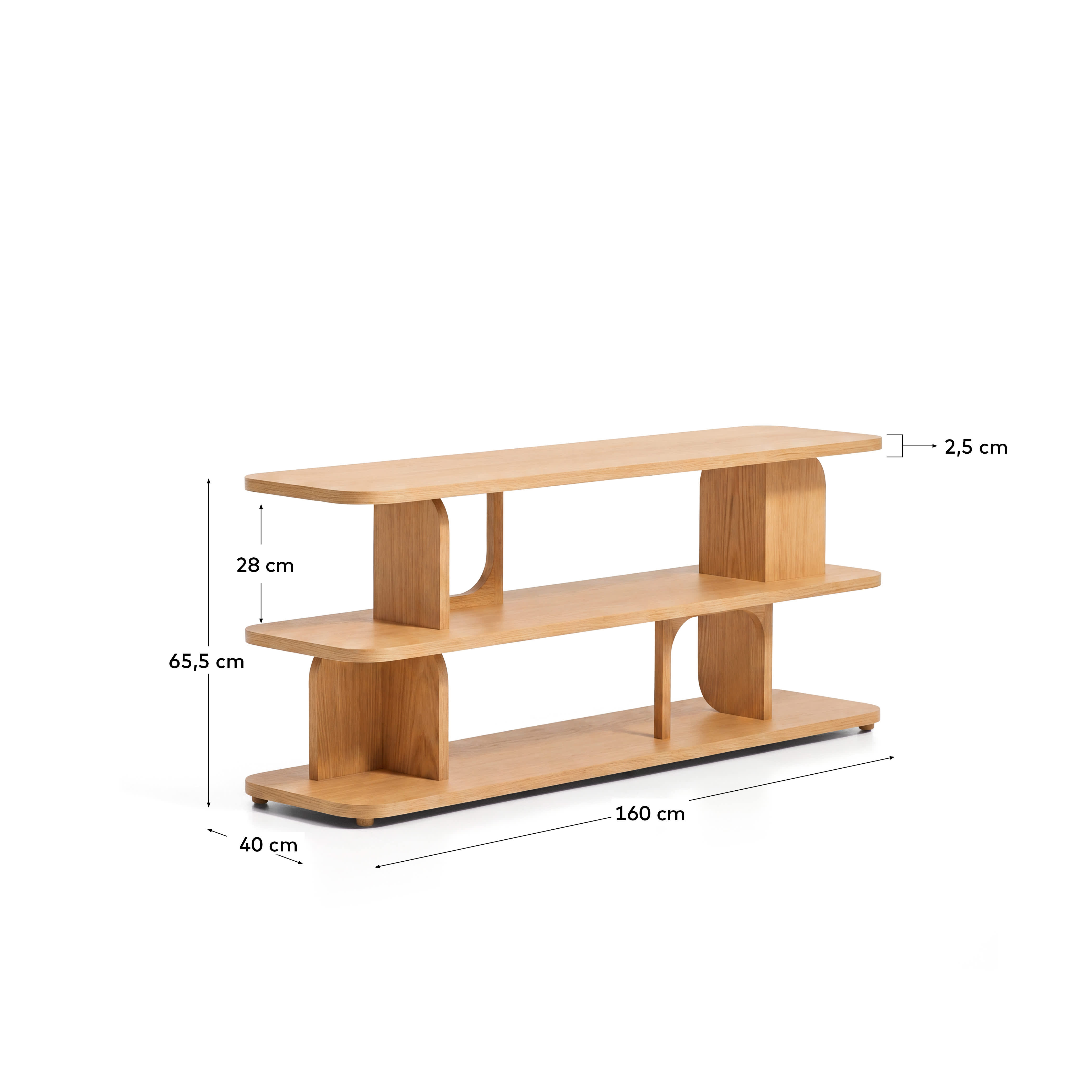 Aduma natural-coloured finish oak veneer shelving unit FSC 100% 160 x 65 cm