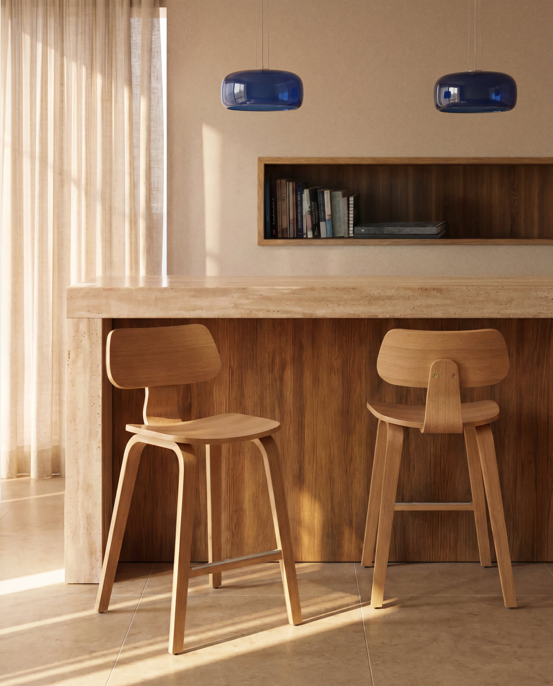 Gena stool in oak veneer 65cm