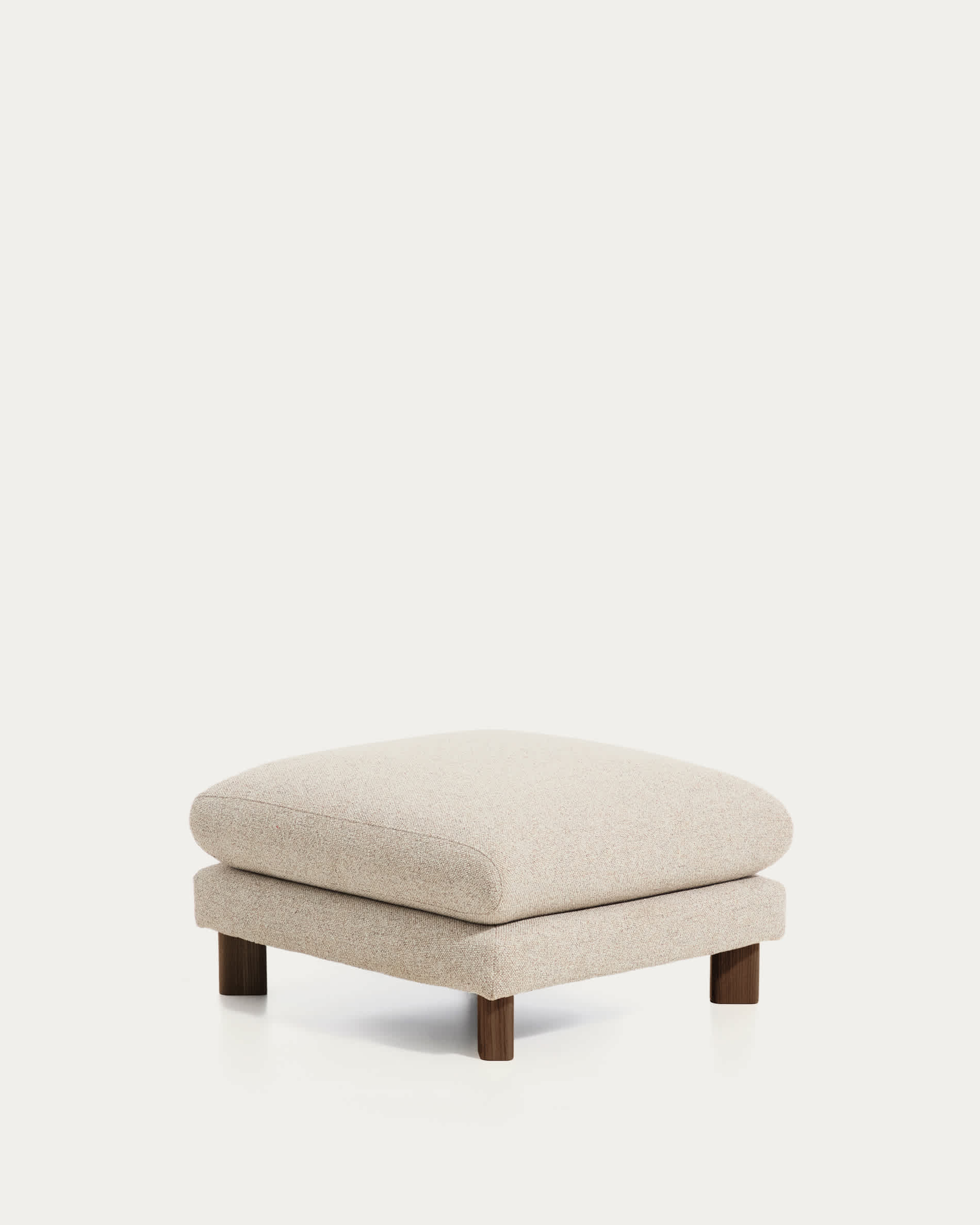 Vera beige footrest with walnut-finish solid ash wood legs 80 x 80 cm FSC Mix Credit