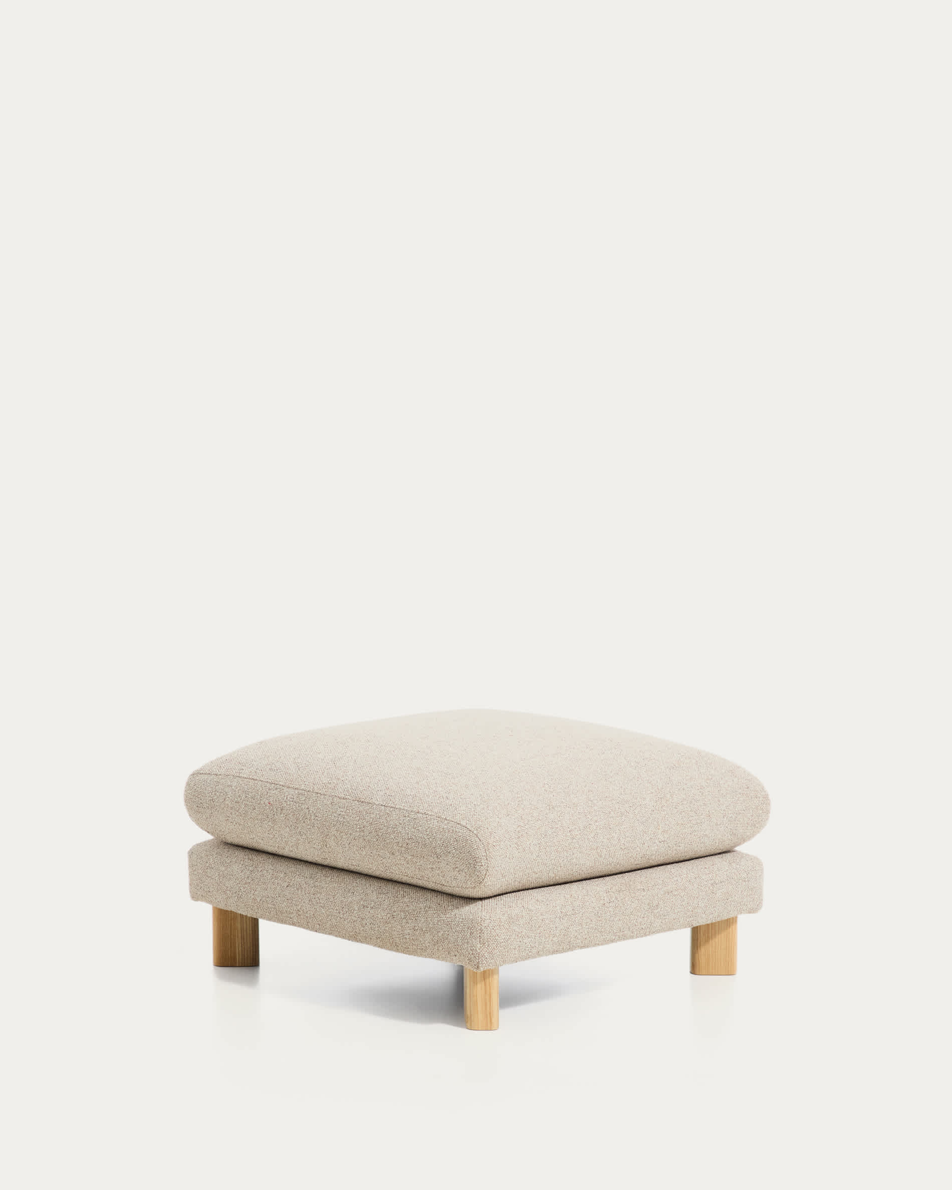 Vera beige footrest with natural-finish solid ash wood legs 80 x 80 cm FSC Mix Credit