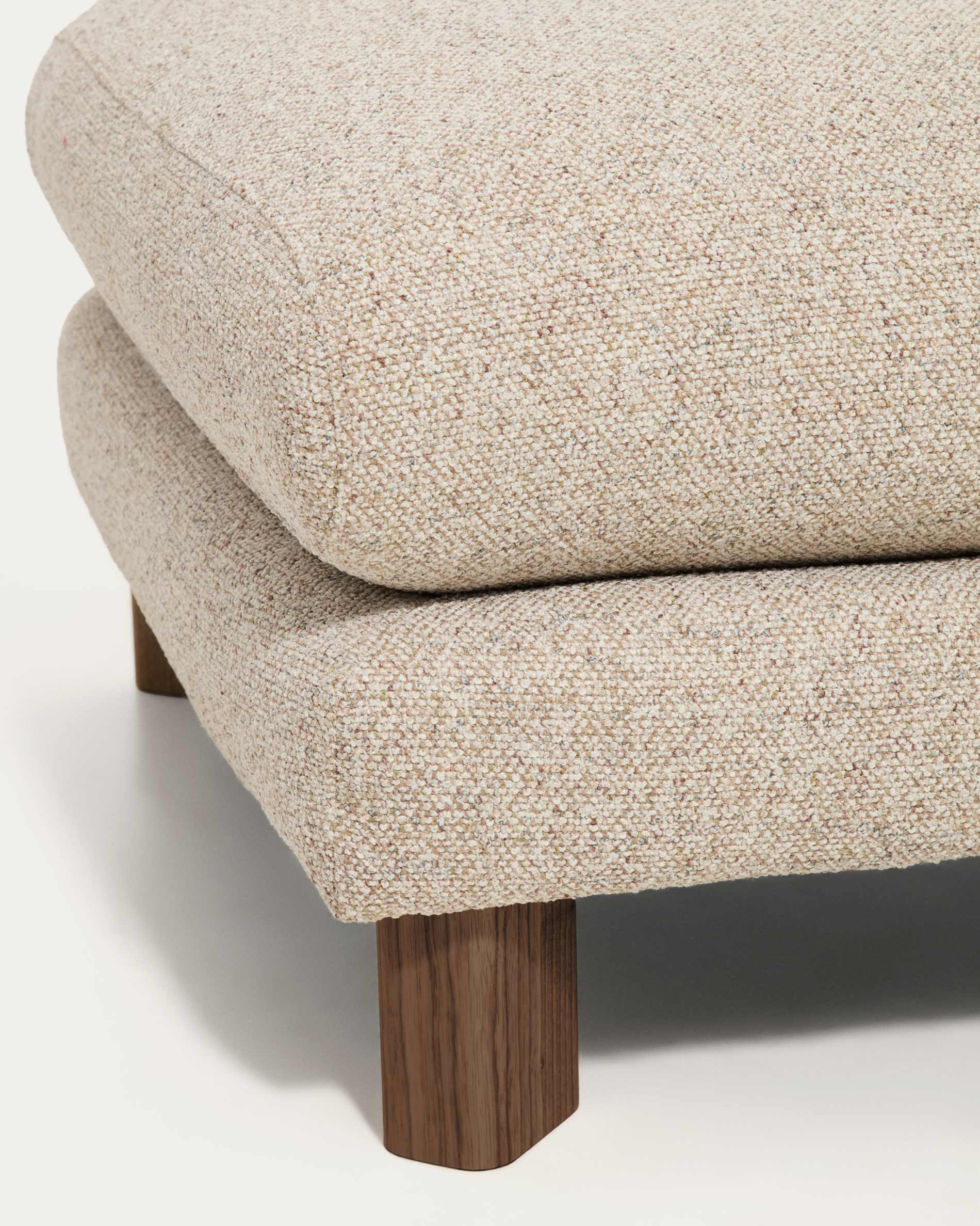 Vera beige footrest with walnut-finish solid ash wood legs 80 x 80 cm FSC Mix Credit