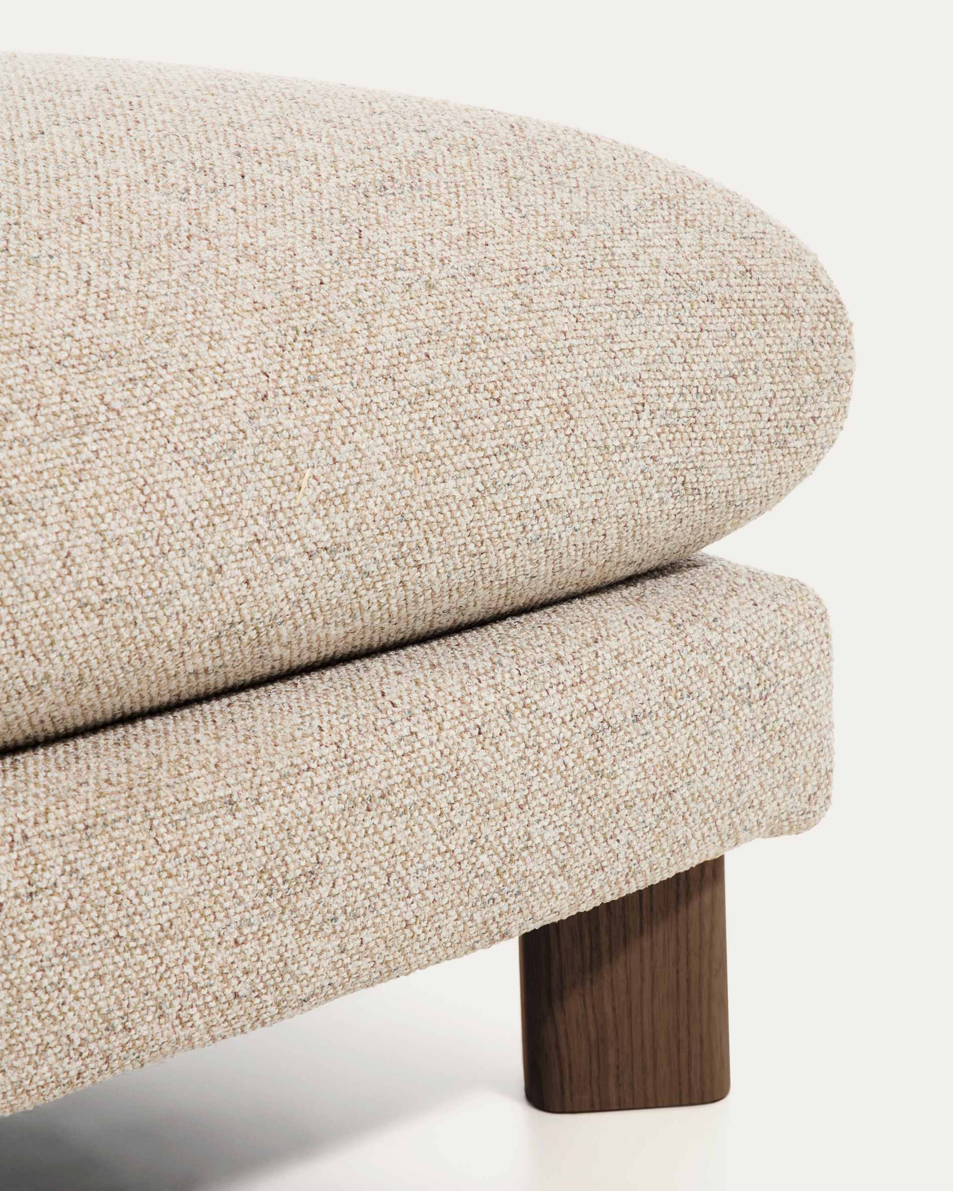 Vera beige footrest with walnut-finish solid ash wood legs 80 x 80 cm FSC Mix Credit