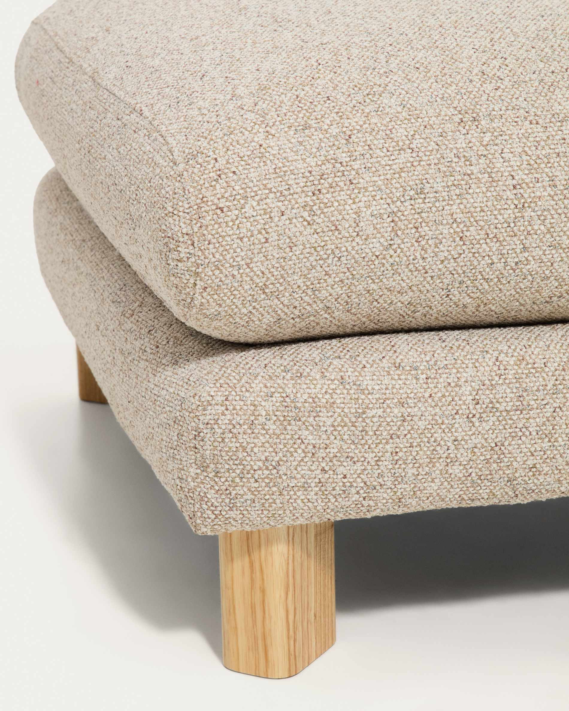 Vera beige footrest with natural-finish solid ash wood legs 80 x 80 cm FSC Mix Credit