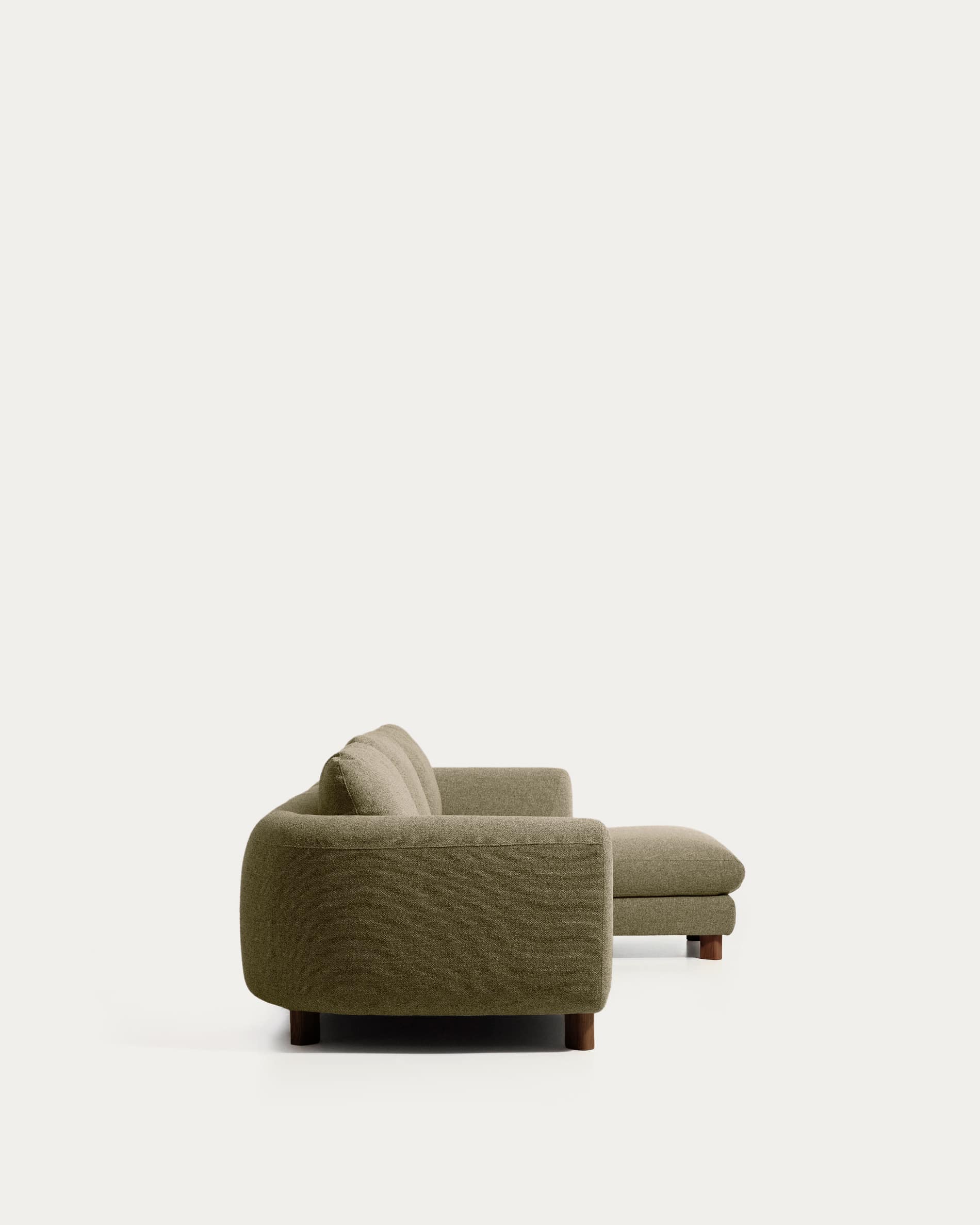 Vera olive green 4-seater sofa with right-hand chaise longue with walnut-finish solid ash wood legs 322 cm FSC Mix Credit