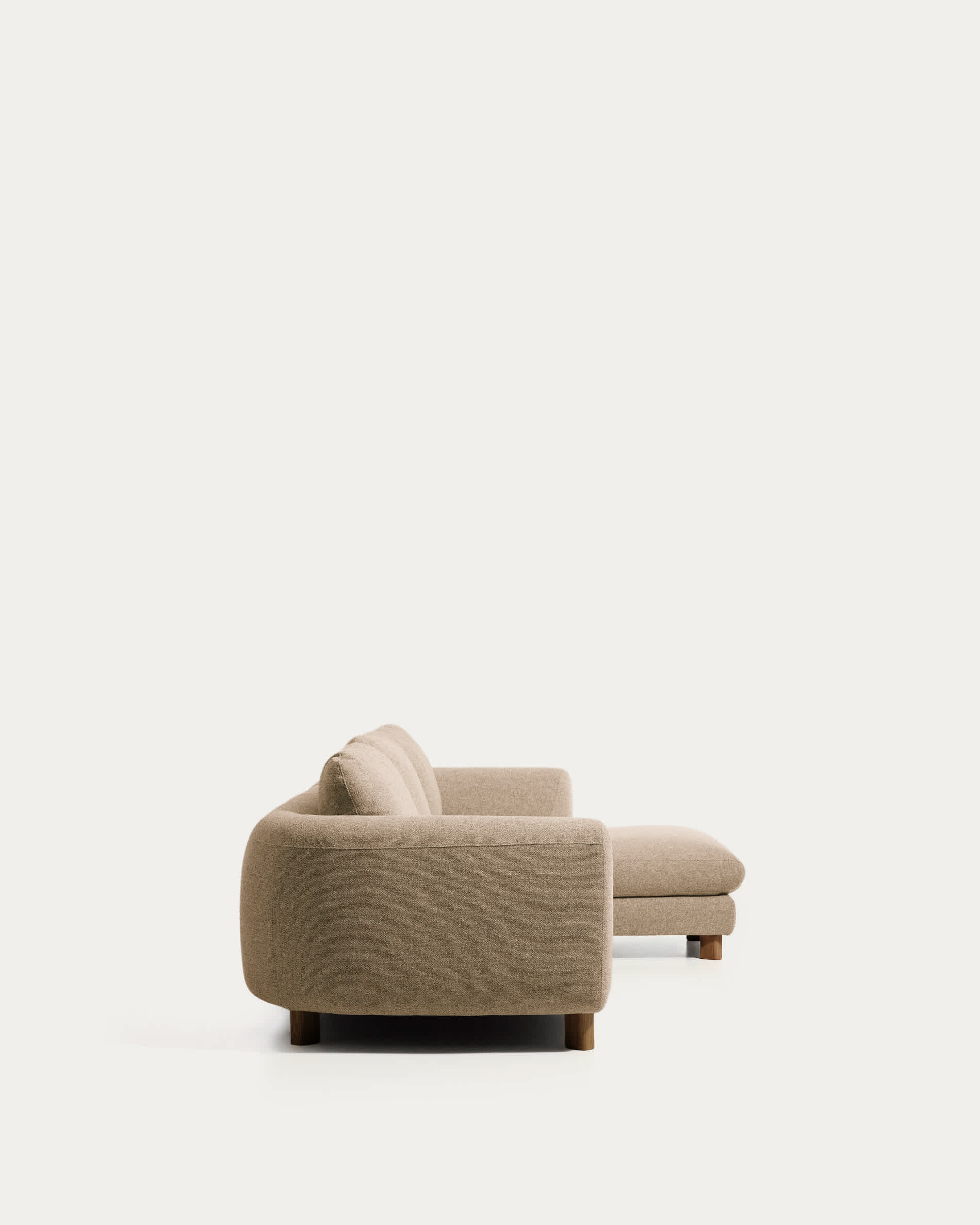Vera light brown 4-seater sofa with right-hand chaise longue with walnut-finish solid ash wood legs 322 cm FSC Mix Credit
