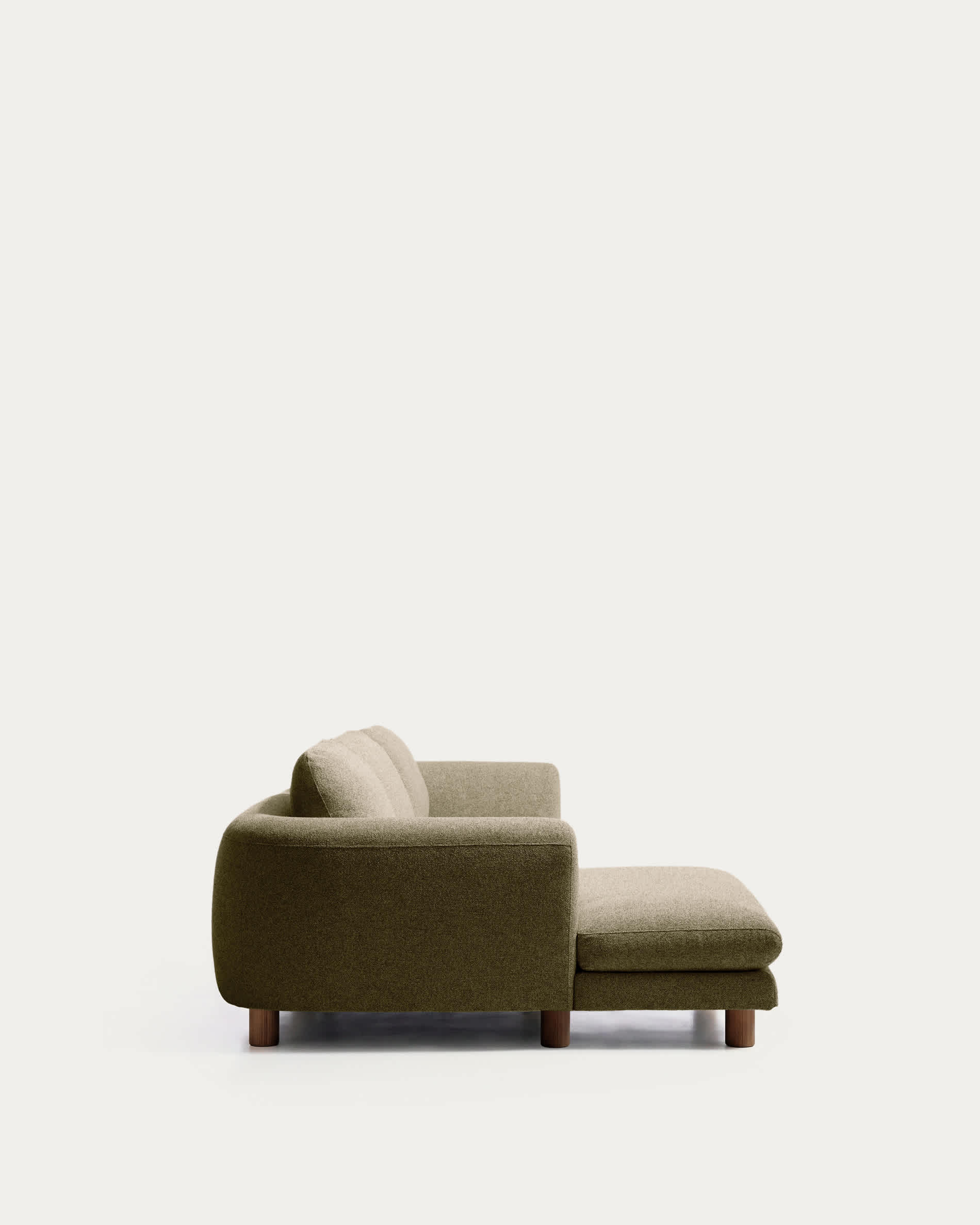 Vera olive green 4-seater sofa with left-hand chaise longue with walnut-finish solid ash wood legs 322 cm FSC Mix Credit