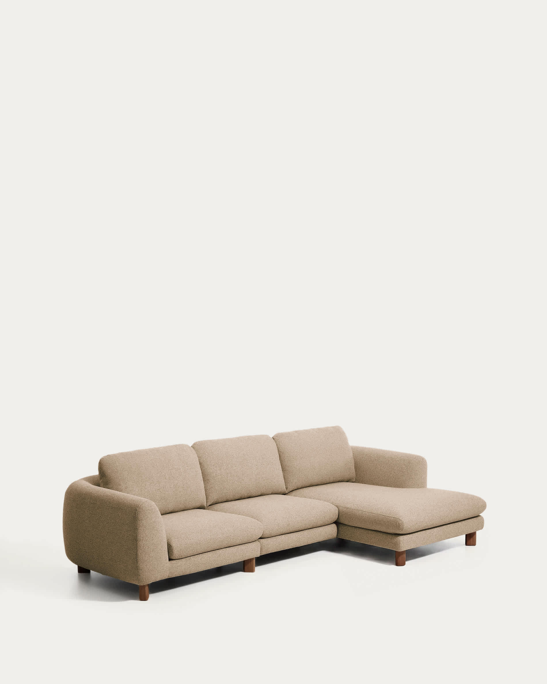 Vera light brown 4-seater sofa with right-hand chaise longue with walnut-finish solid ash wood legs 322 cm FSC Mix Credit