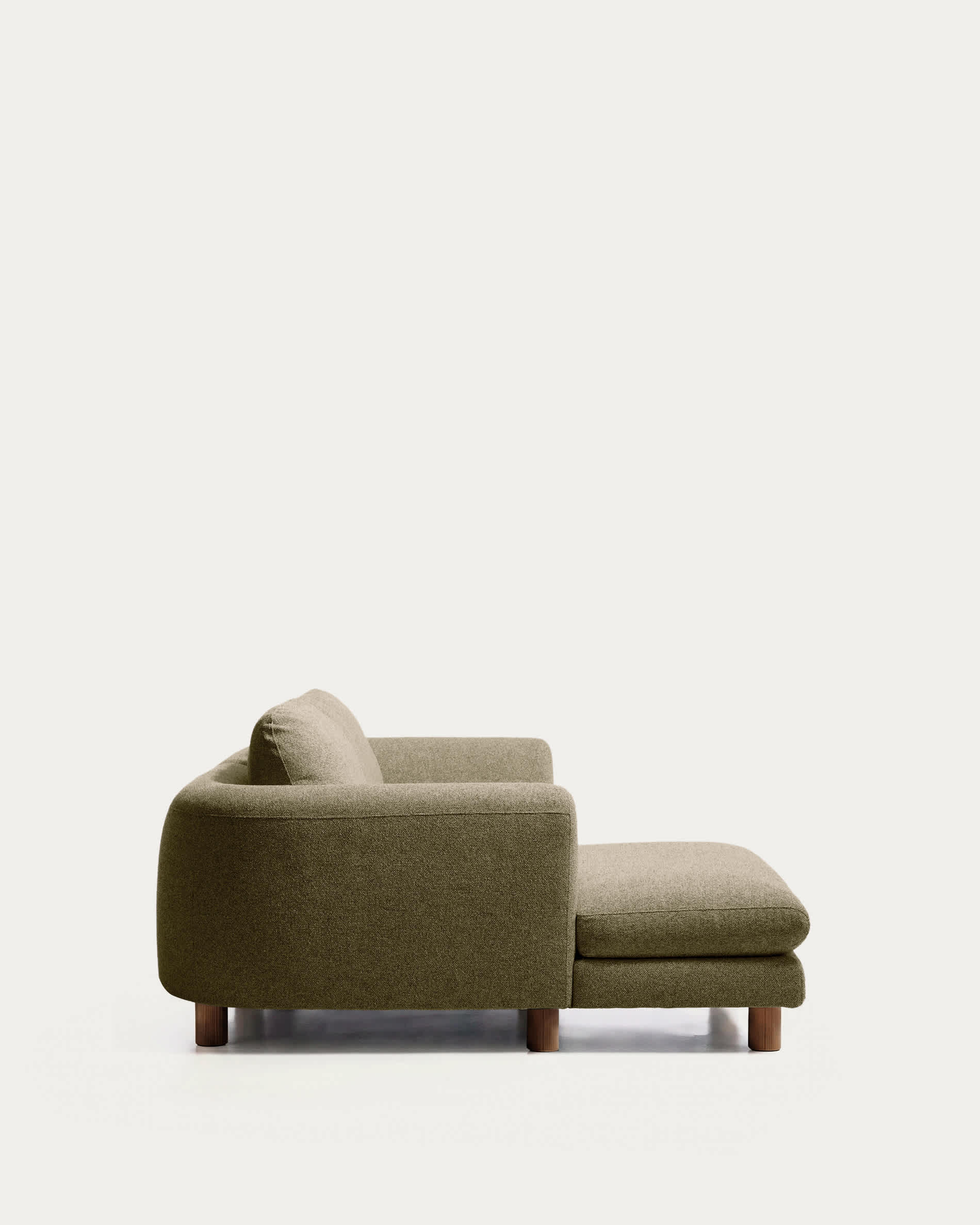 Vera olive green 3-seater sofa with left-hand chaise longue with walnut-finish solid ash wood legs 232 cm FSC Mix Credit