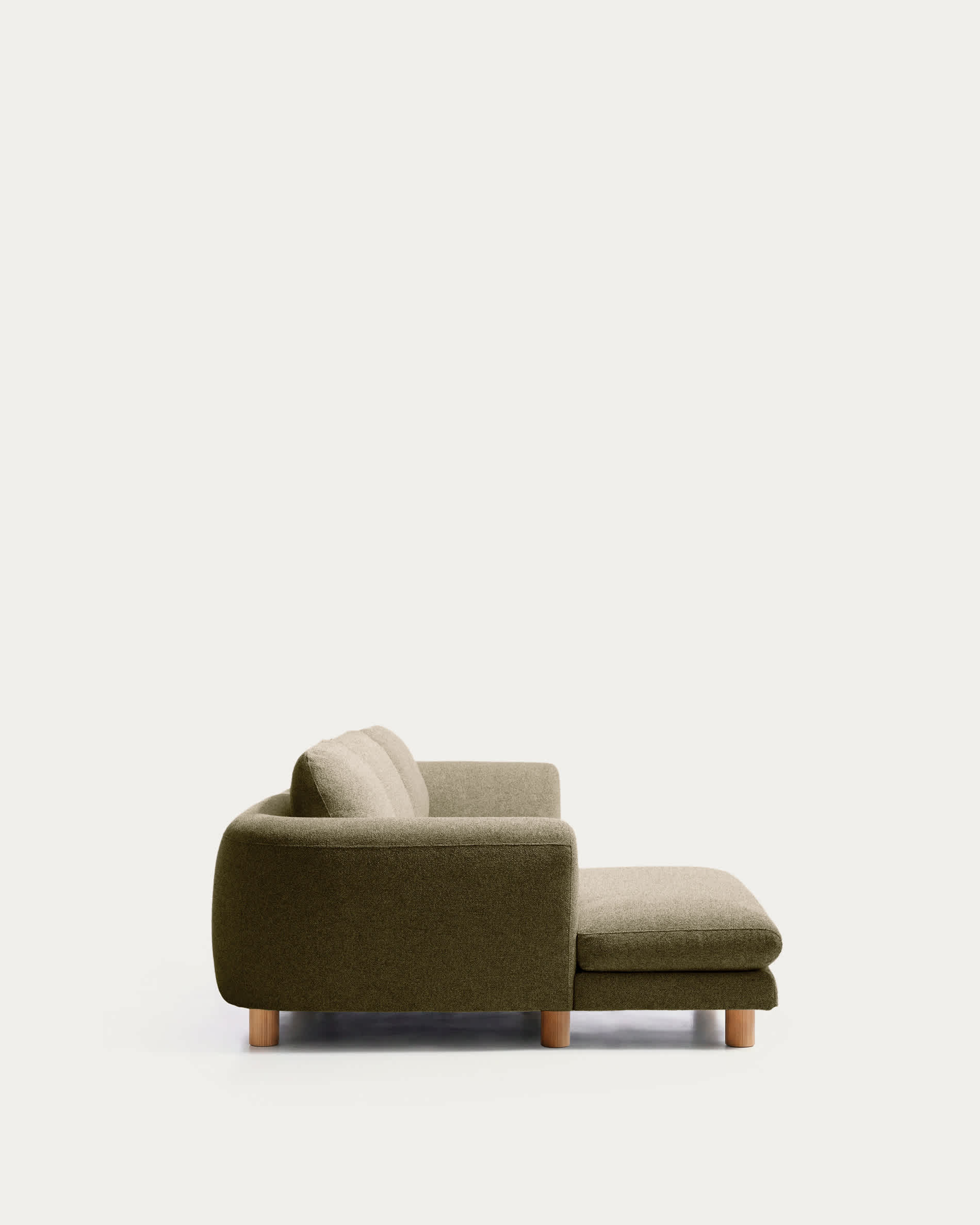 Vera olive green 4-seater sofa with left-hand chaise longue with natural-finish solid ash wood legs 322 cm FSC Mix Credit