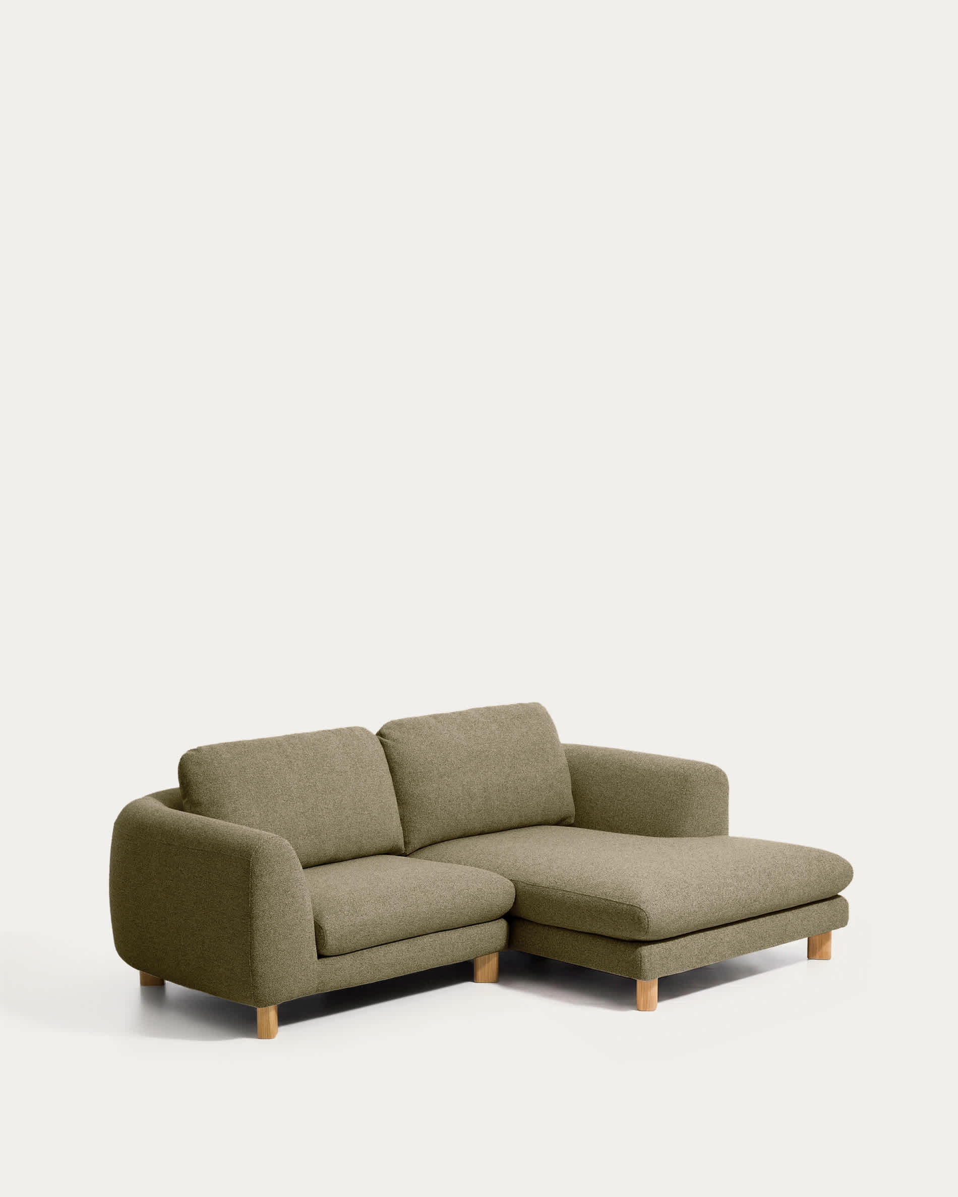 Vera olive green 3-seater sofa with right-hand chaise longue with natural-finish solid ash wood legs 232 cm FSC Mix Credit