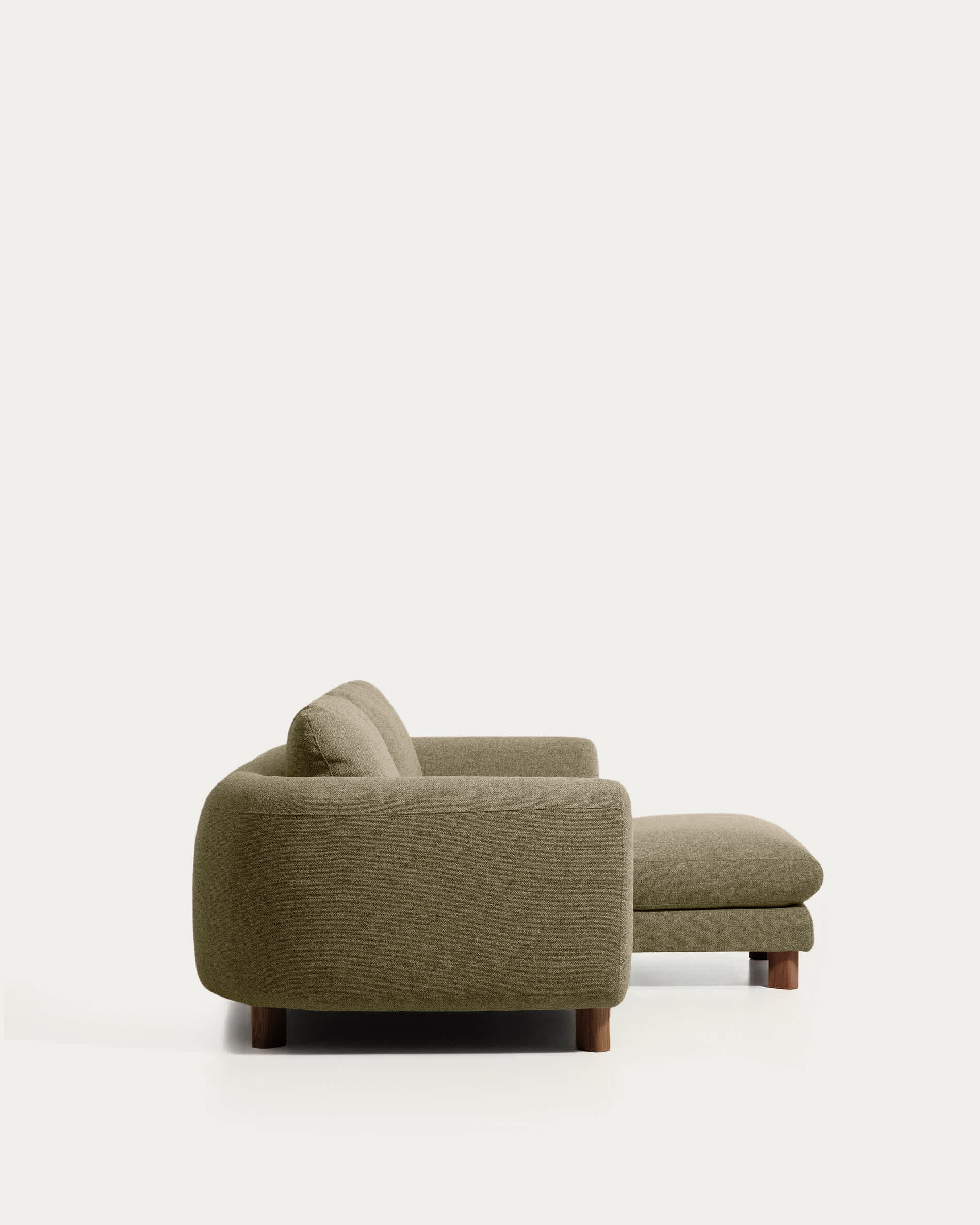 Vera olive green 3-seater sofa with right-hand chaise longue with walnut-finish solid ash wood legs 232 cm FSC Mix Credit