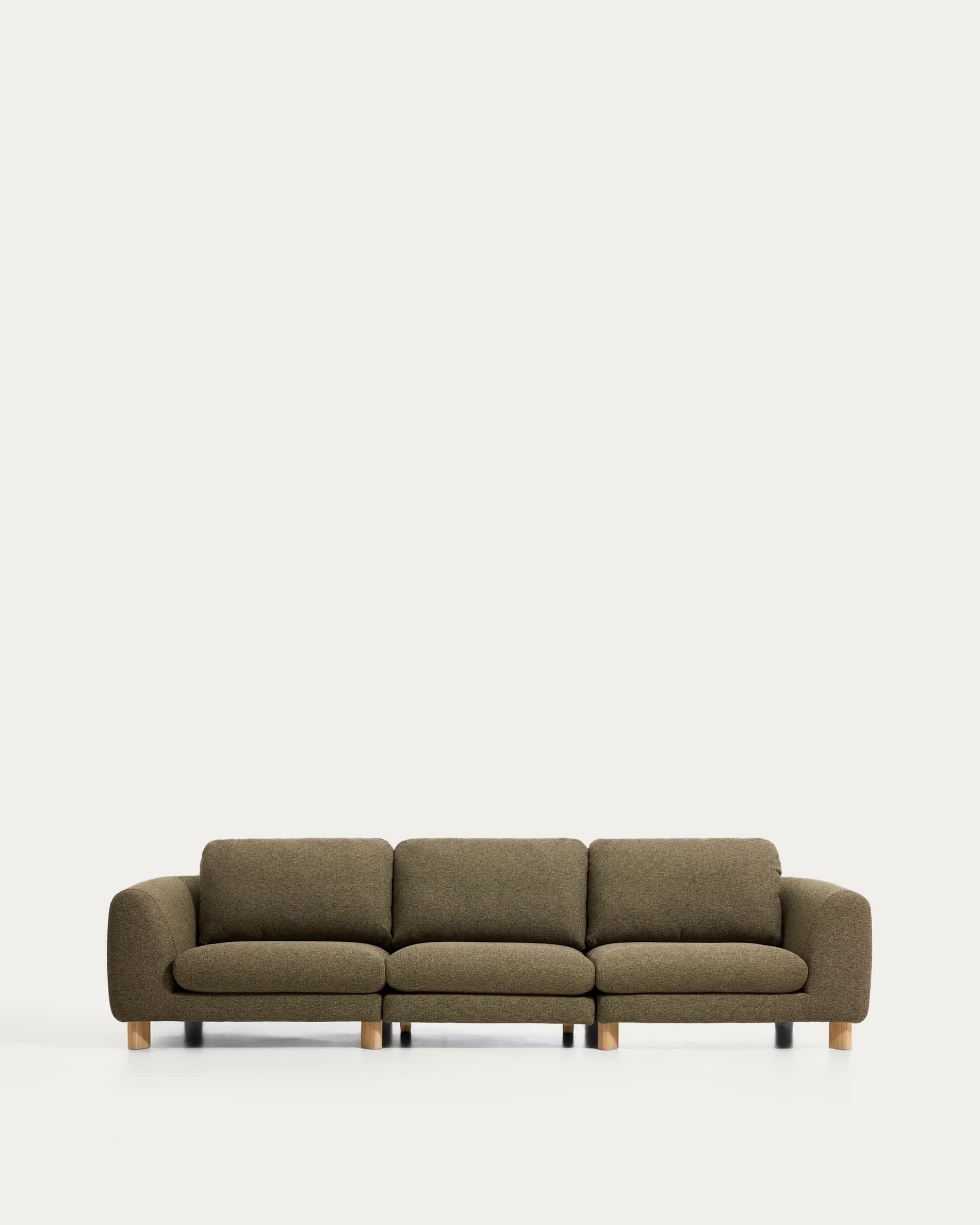 Vera olive green 4-seater sofa with natural-finish solid ash wood legs 320 cm FSC Mix Credit