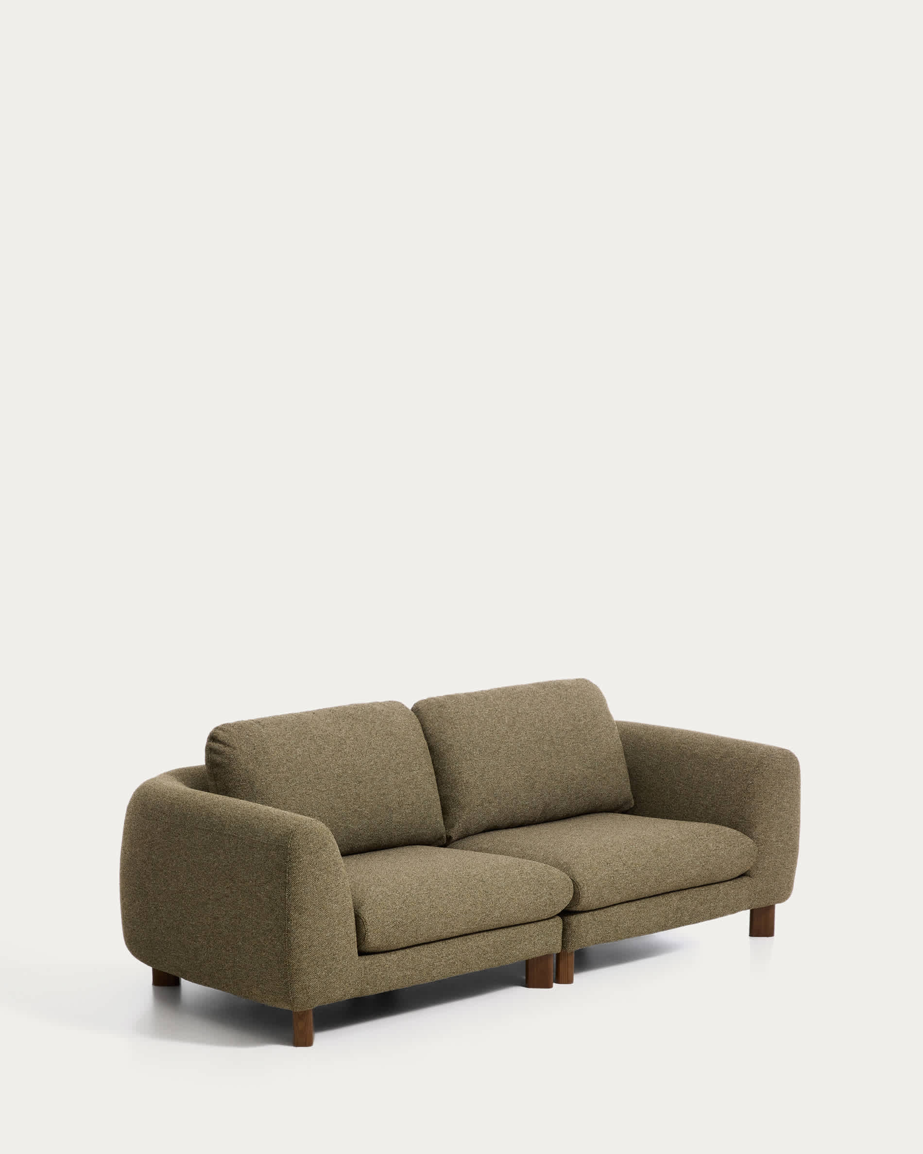 Vera olive green 3-seater sofa with walnut-finish solid ash wood legs 230 cm FSC Mix Credit