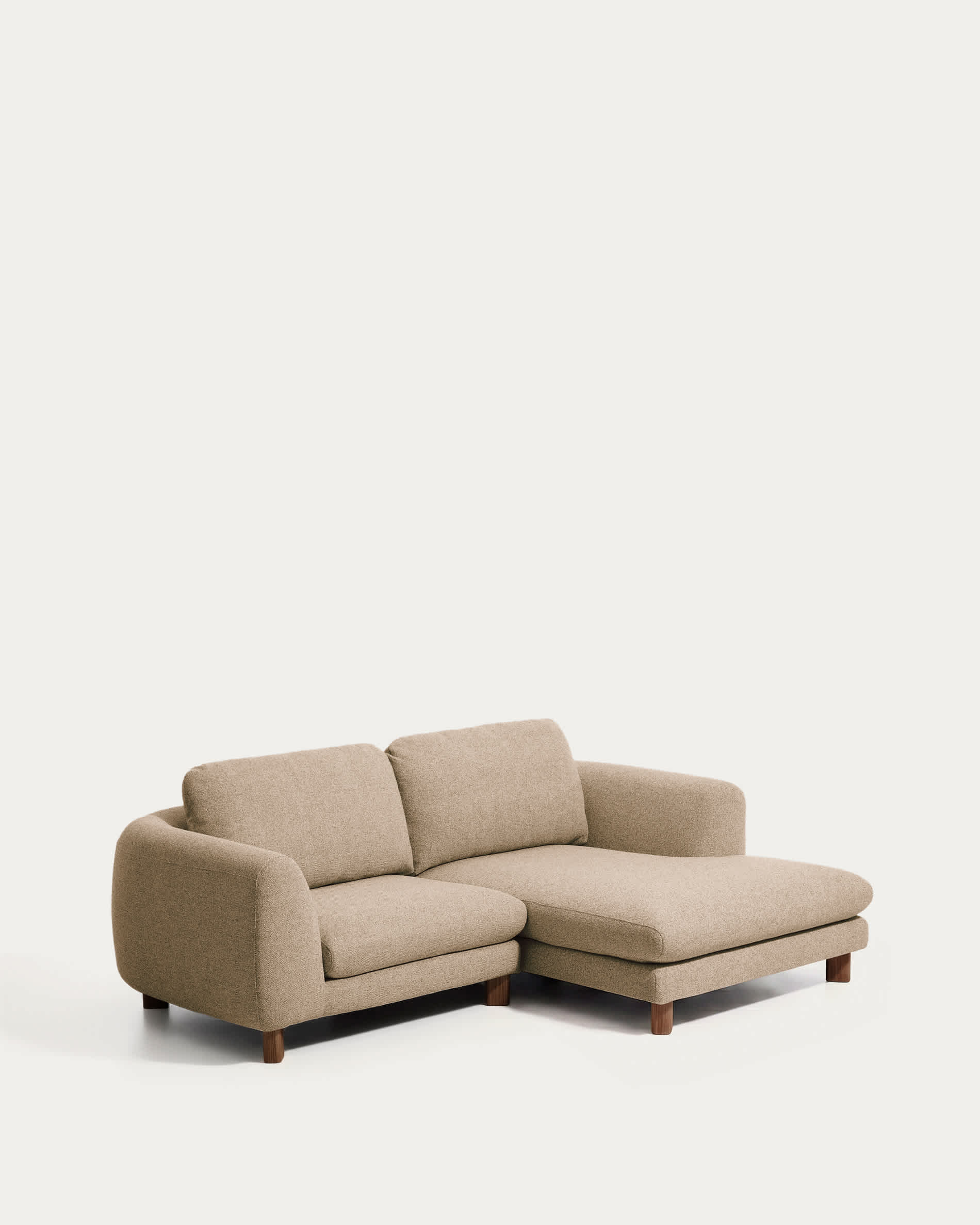Vera light brown 3-seater sofa with right-hand chaise longue with walnut-finish solid ash wood legs 232 cm FSC Mix Credit