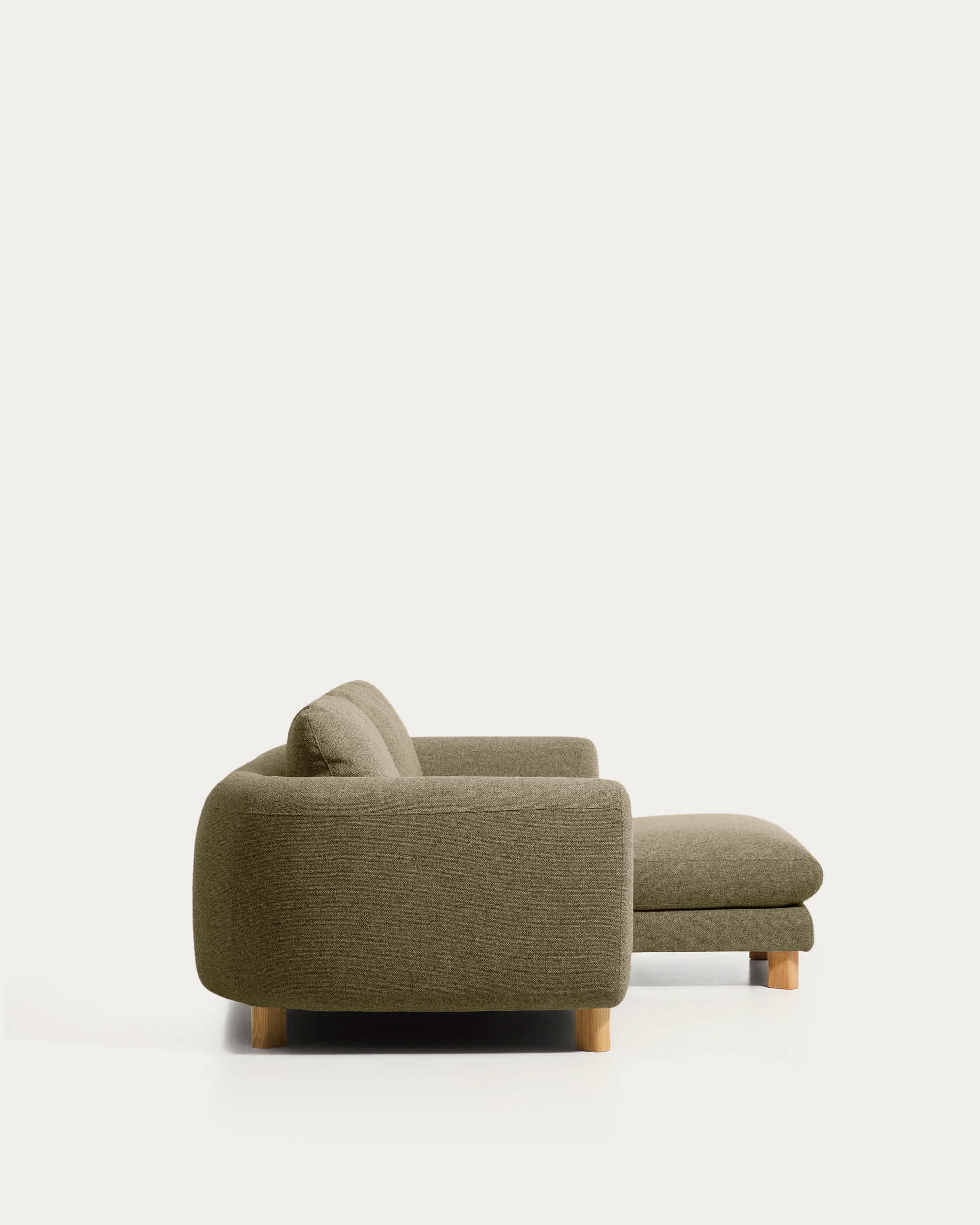 Vera olive green 3-seater sofa with right-hand chaise longue with natural-finish solid ash wood legs 232 cm FSC Mix Credit
