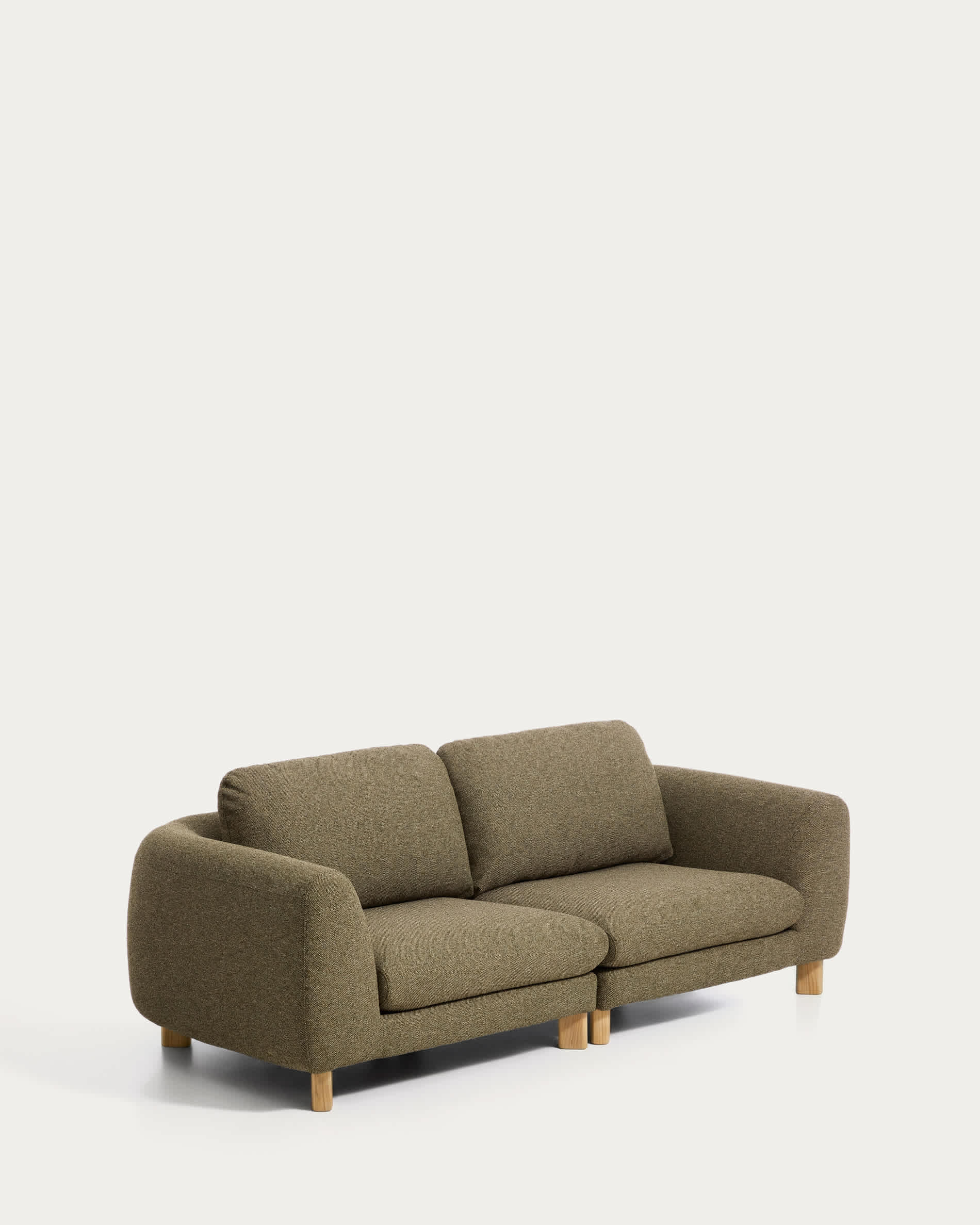 Vera olive green 3-seater sofa with natural-finish solid ash wood legs 230 cm FSC Mix Credit