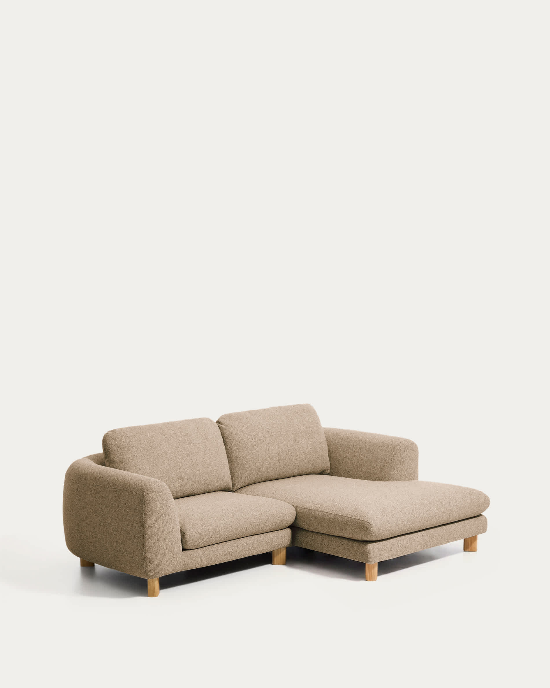 Vera light brown 3-seater sofa with right-hand chaise longue with natural-finish solid ash wood legs 232 cm FSC Mix Credit