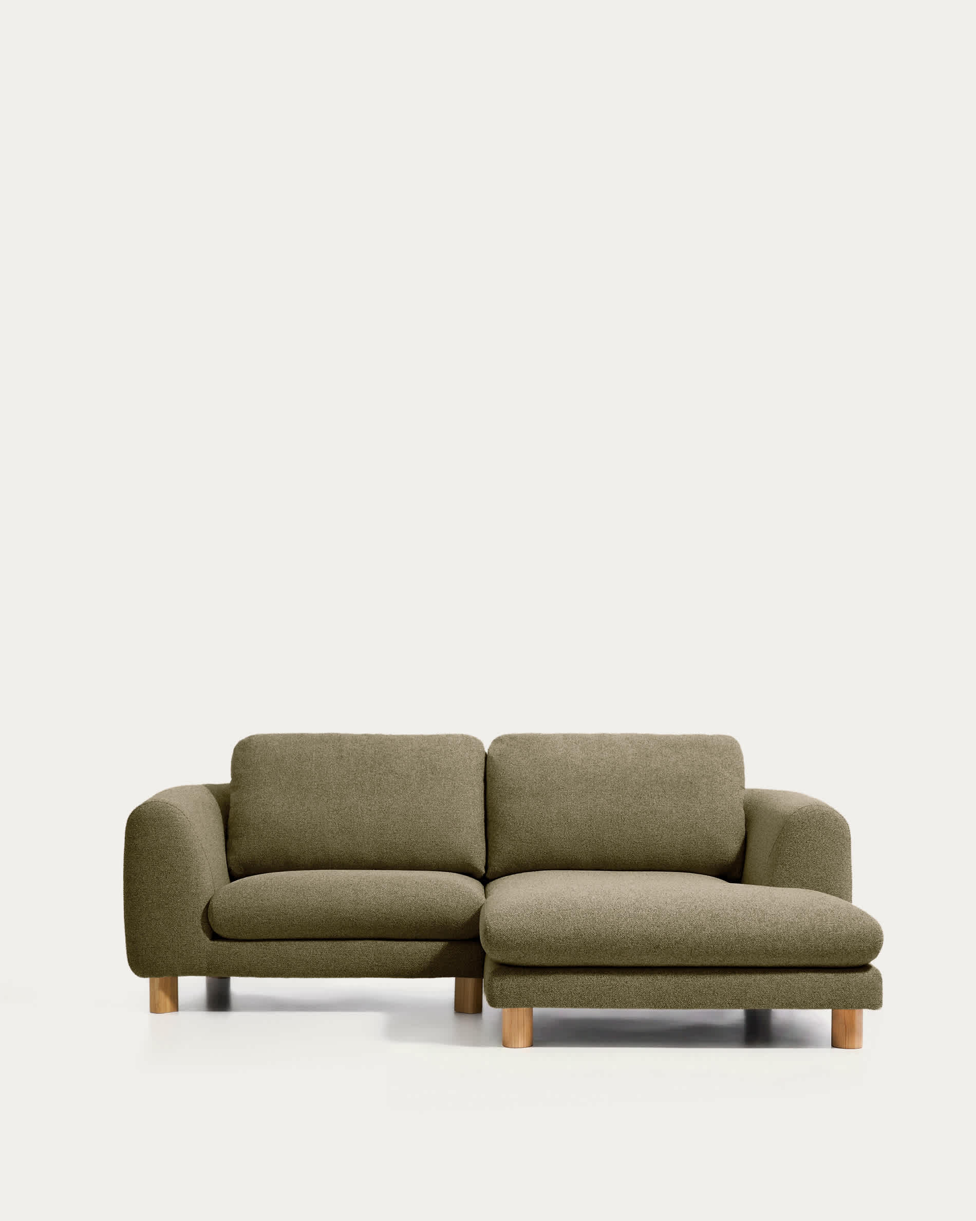 Vera olive green 3-seater sofa with right-hand chaise longue with natural-finish solid ash wood legs 232 cm FSC Mix Credit