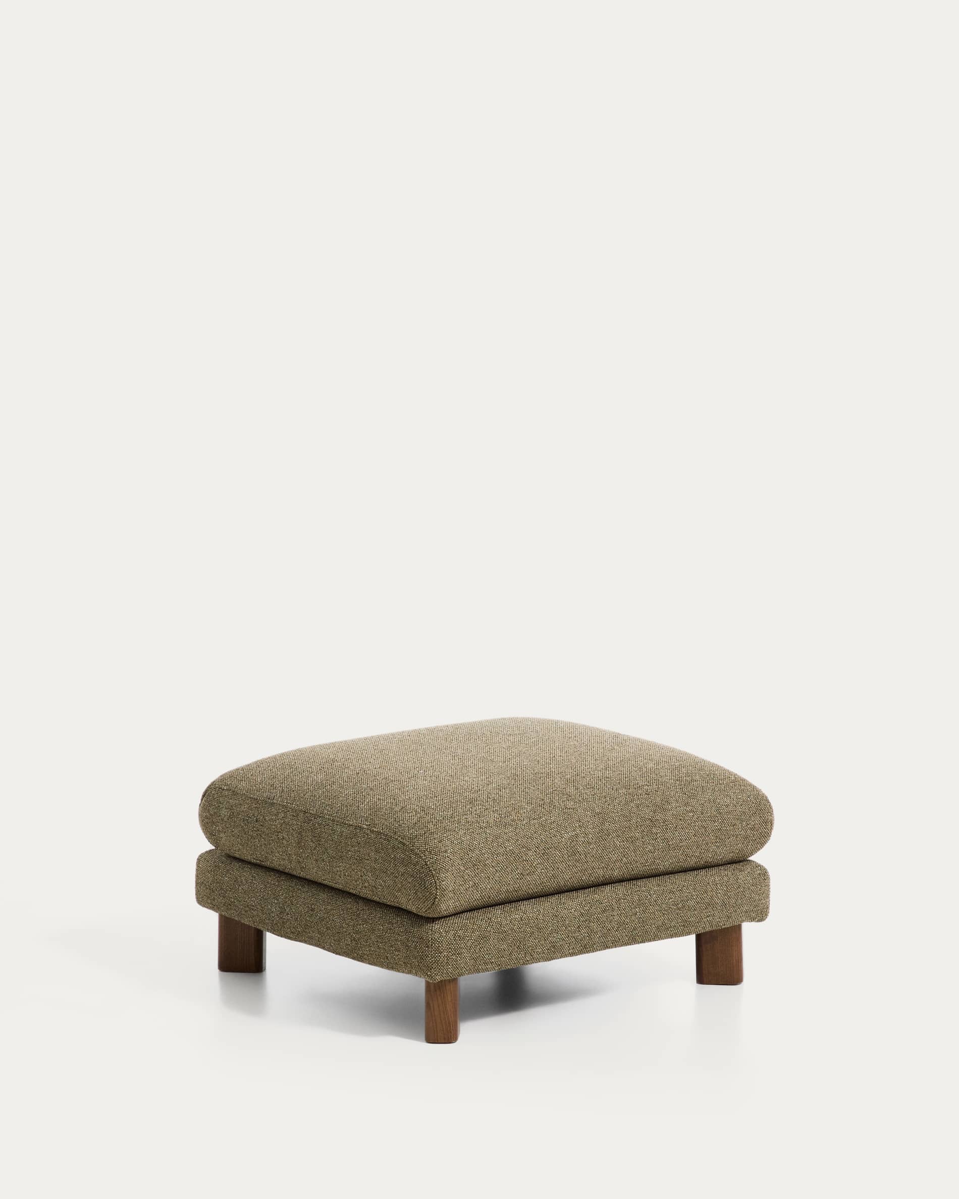 Vera olive green footrest with walnut-finish solid ash wood legs 80 x 80 cm FSC Mix Credit
