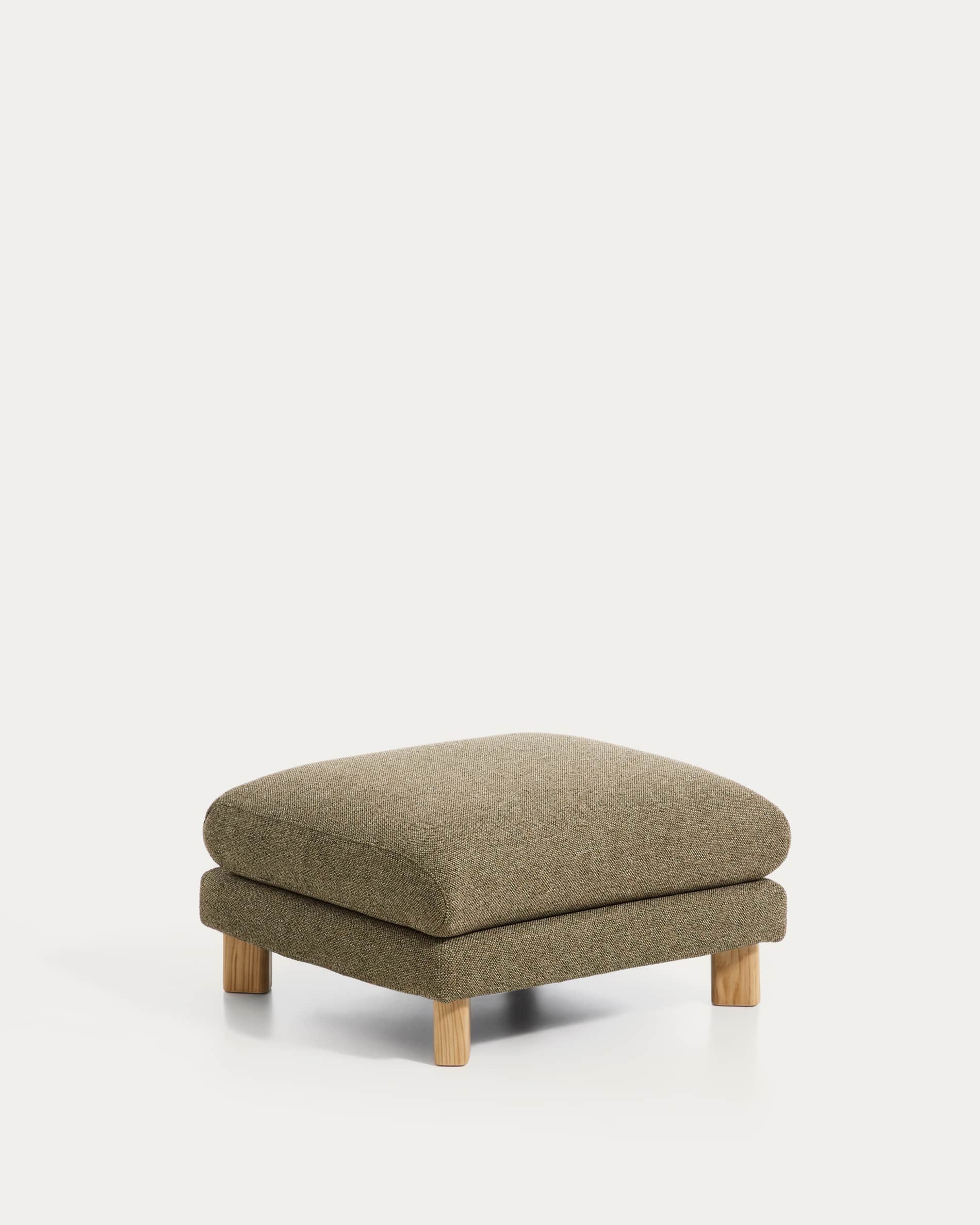 Vera olive green footrest with natural-finish solid ash wood legs 80 x 80 cm FSC Mix Credit