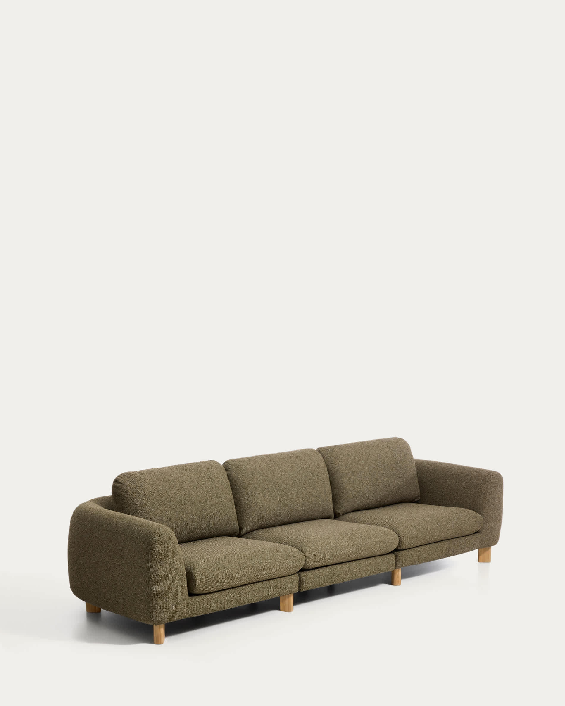 Vera olive green 4-seater sofa with natural-finish solid ash wood legs 320 cm FSC Mix Credit