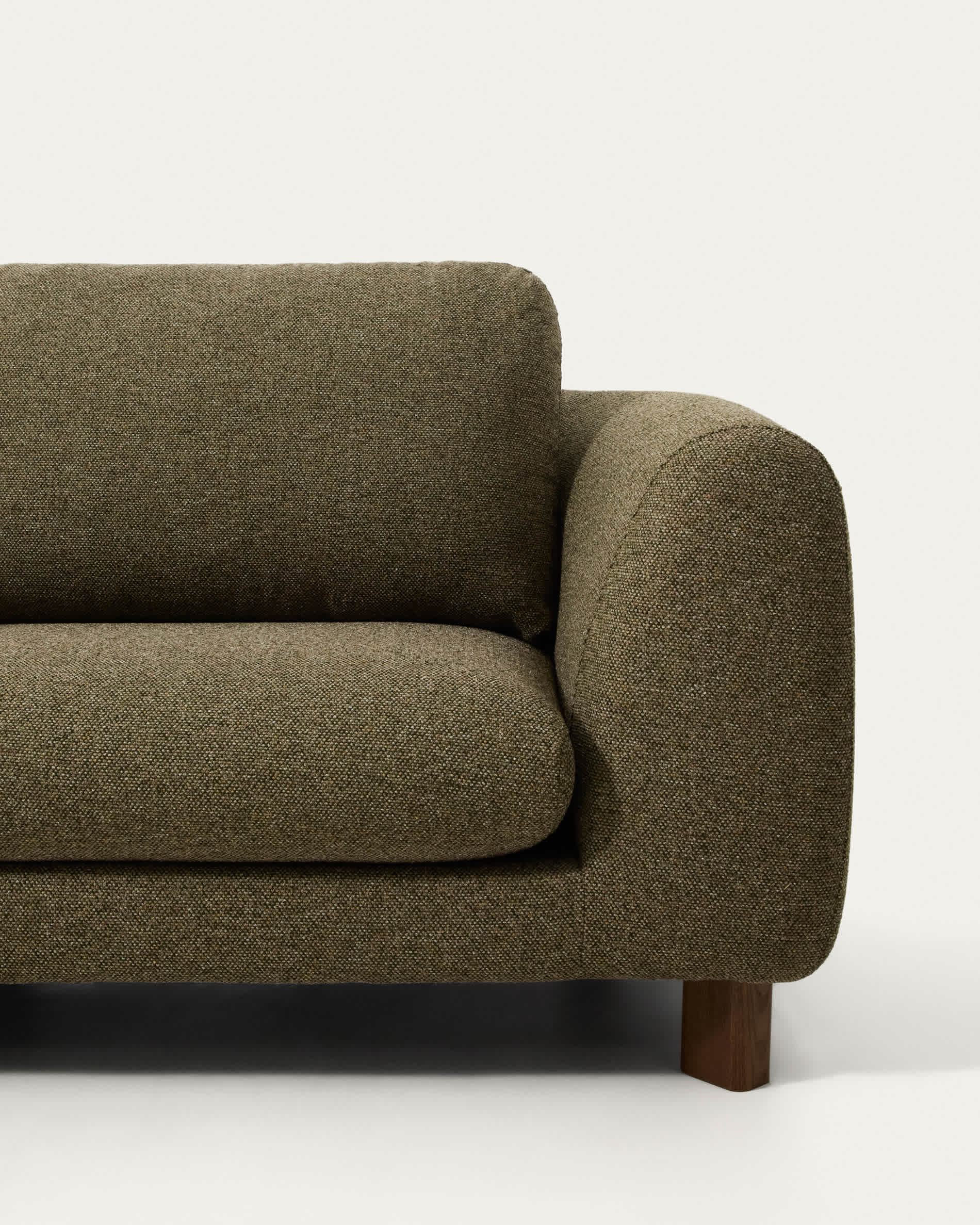 Vera olive green 4-seater sofa with left-hand chaise longue with walnut-finish solid ash wood legs 322 cm FSC Mix Credit