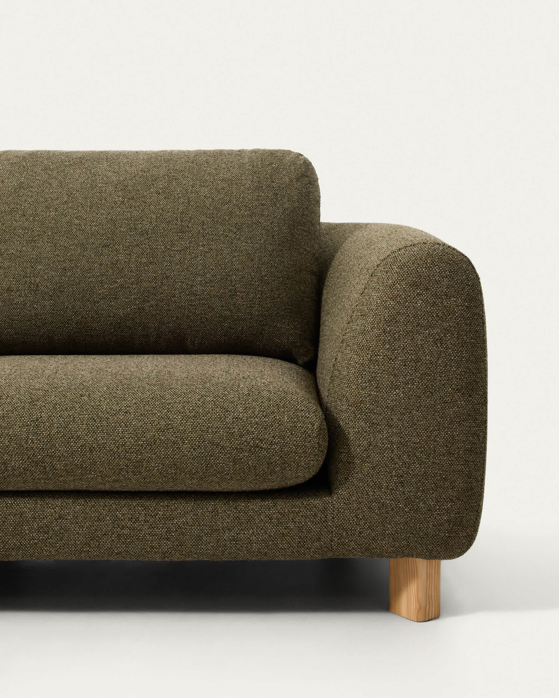Vera olive green 4-seater sofa with left-hand chaise longue with natural-finish solid ash wood legs 322 cm FSC Mix Credit