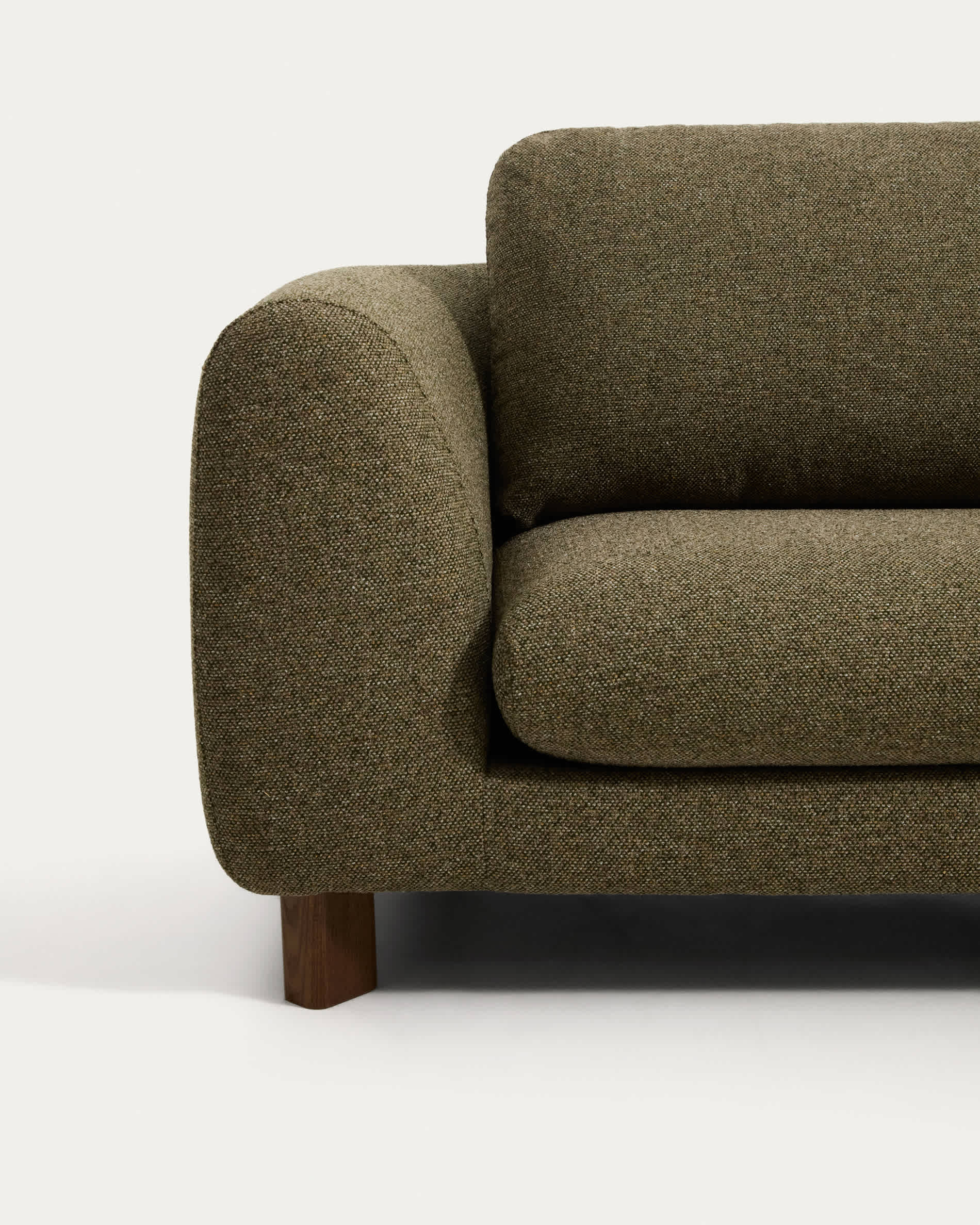 Vera olive green 4-seater sofa with walnut-finish solid ash wood legs 320 cm FSC Mix Credit