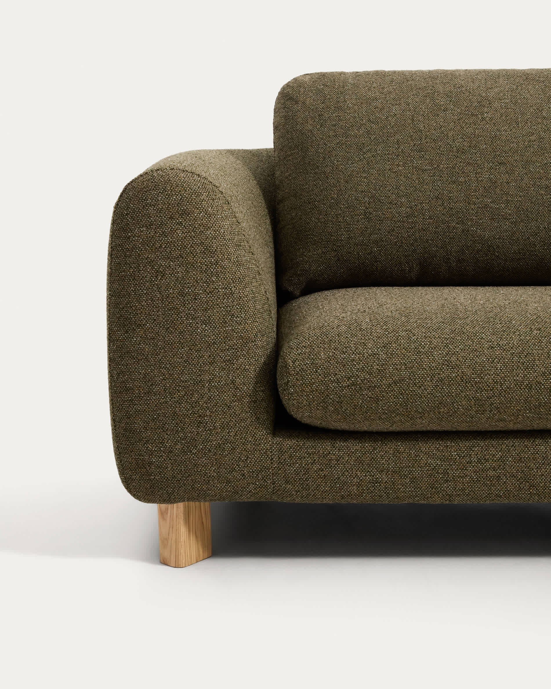 Vera olive green 4-seater sofa with natural-finish solid ash wood legs 320 cm FSC Mix Credit