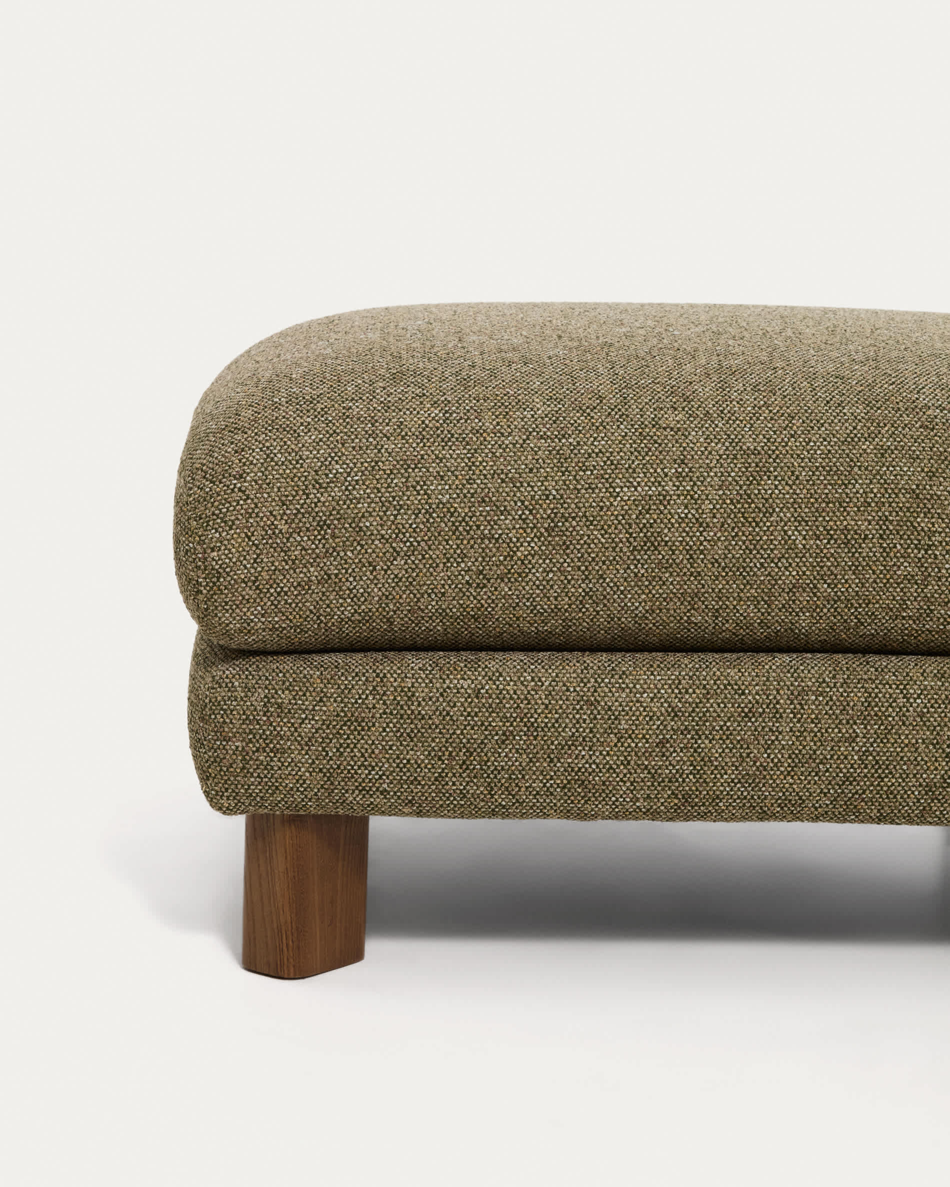 Vera olive green footrest with walnut-finish solid ash wood legs 80 x 80 cm FSC Mix Credit