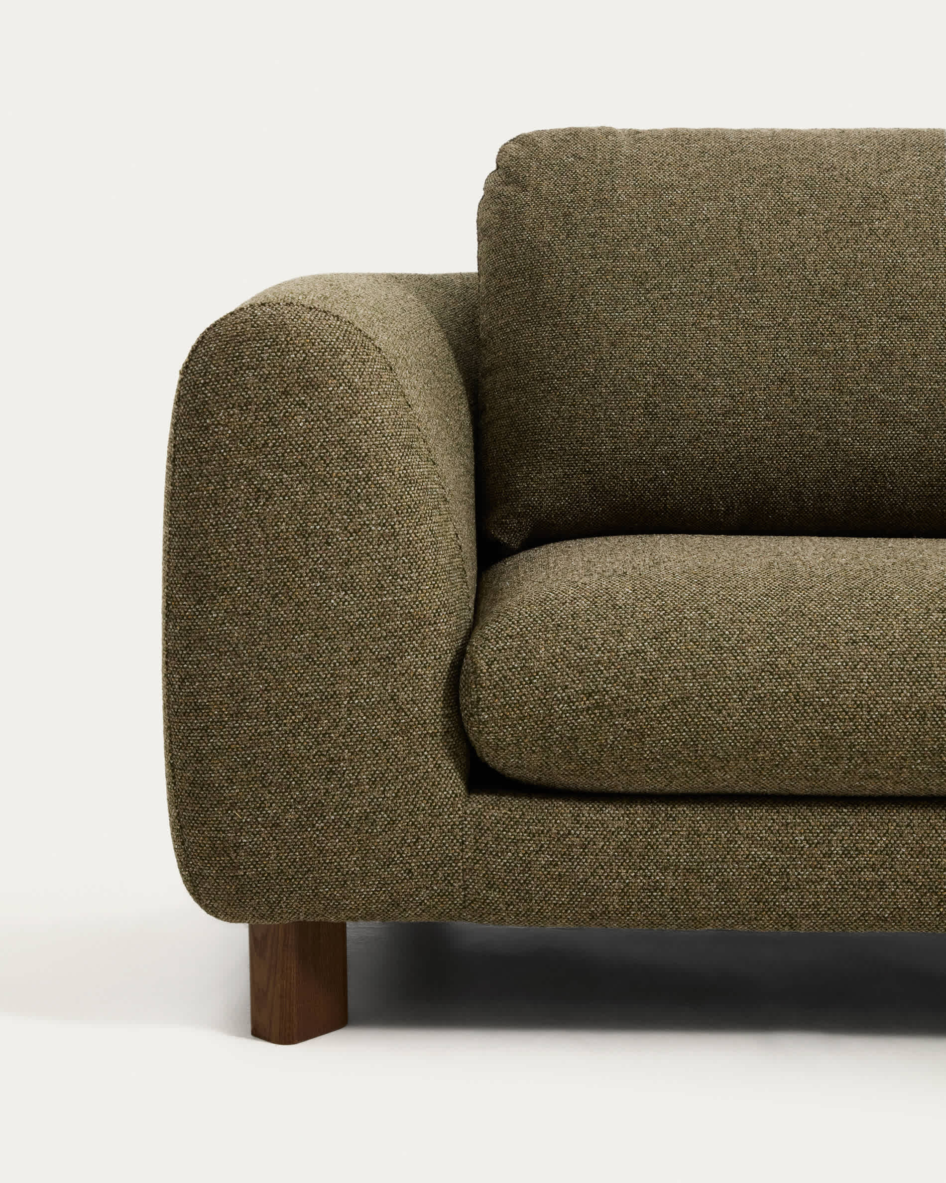 Vera olive green 3-seater sofa with walnut-finish solid ash wood legs 230 cm FSC Mix Credit