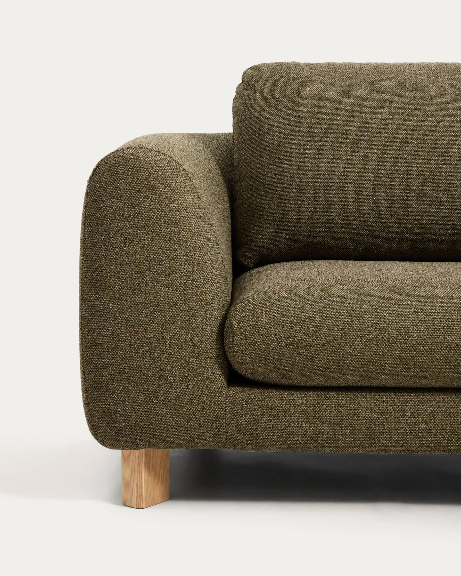 Vera olive green 3-seater sofa with natural-finish solid ash wood legs 230 cm FSC Mix Credit