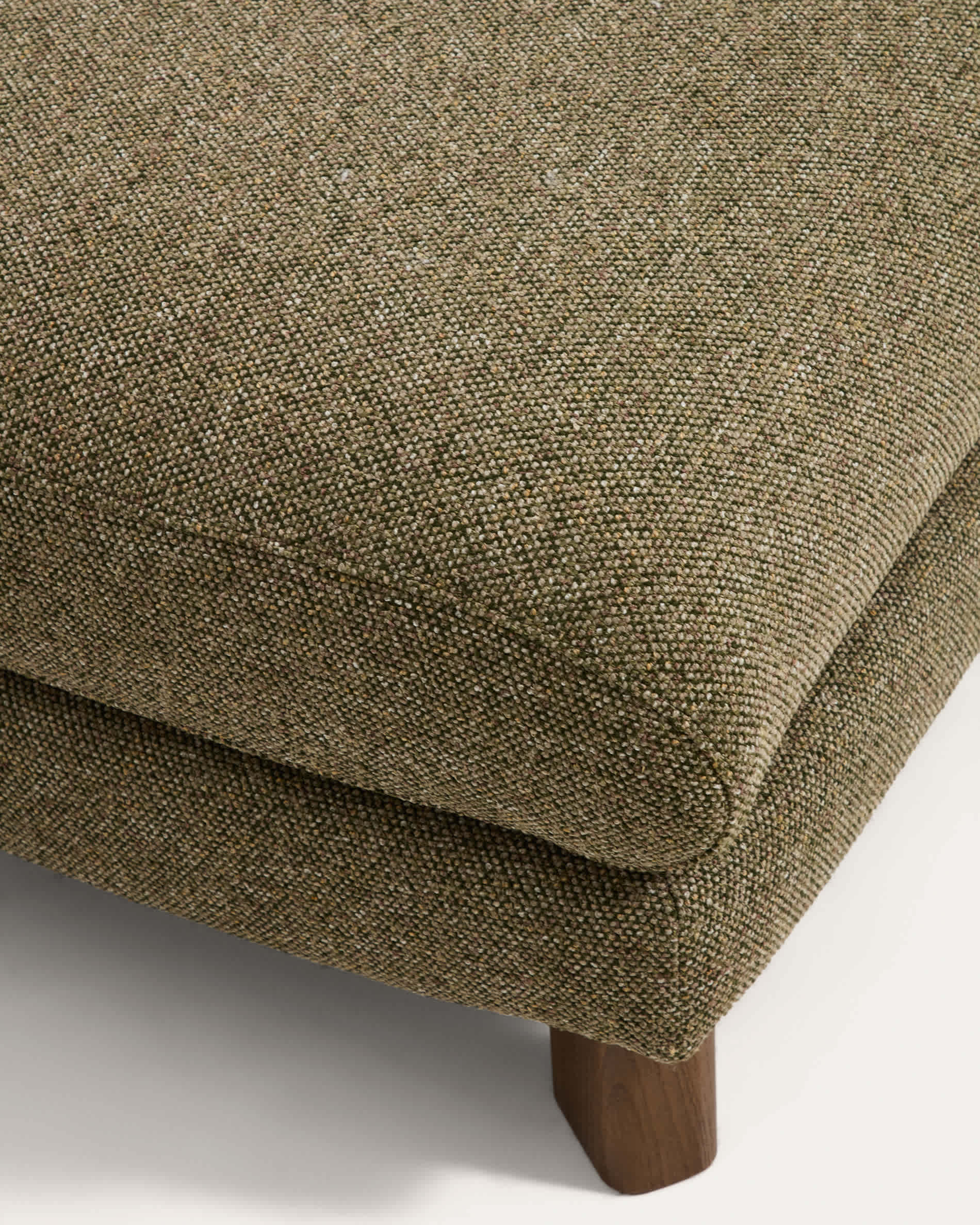 Vera olive green footrest with walnut-finish solid ash wood legs 80 x 80 cm FSC Mix Credit
