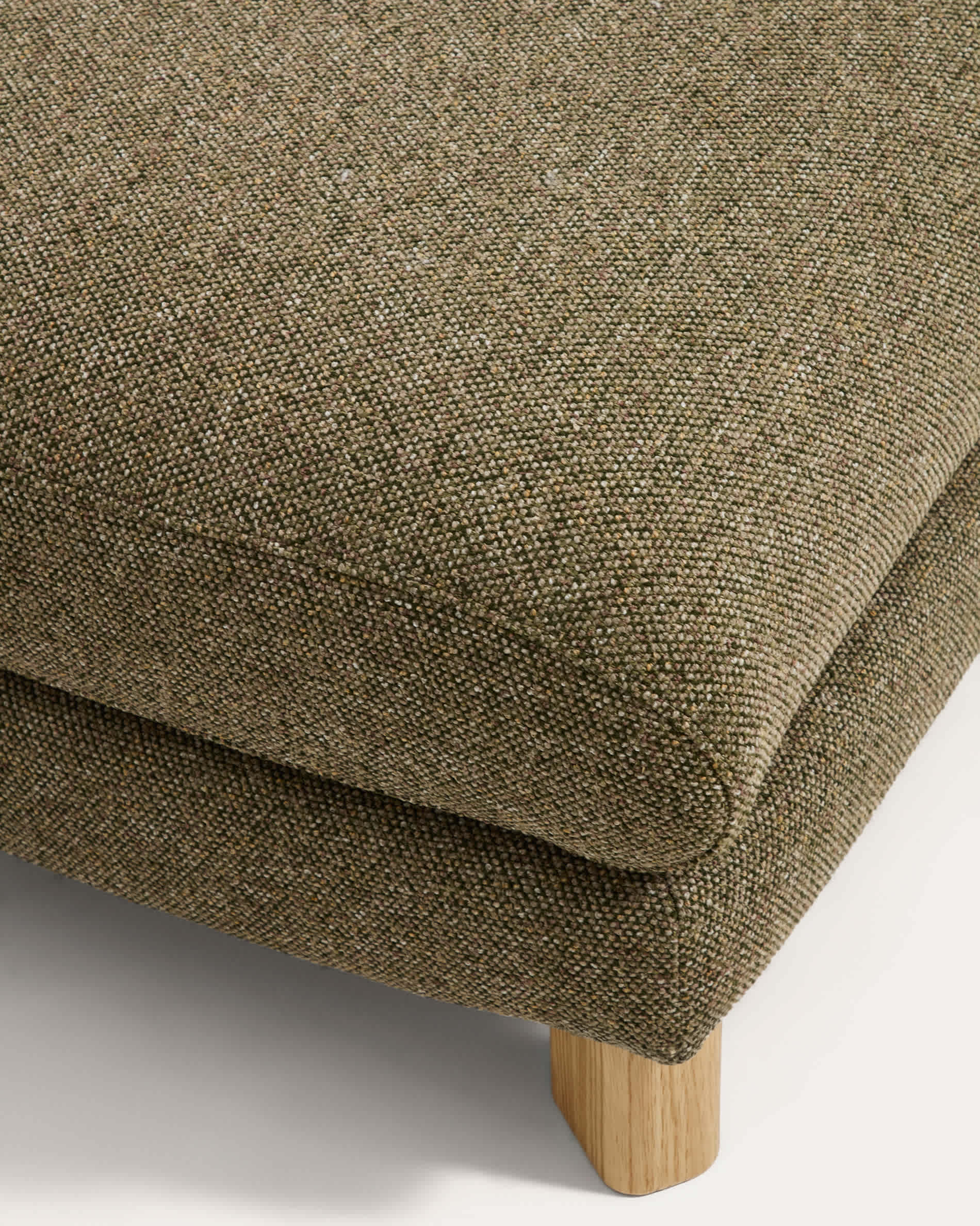 Vera olive green footrest with natural-finish solid ash wood legs 80 x 80 cm FSC Mix Credit