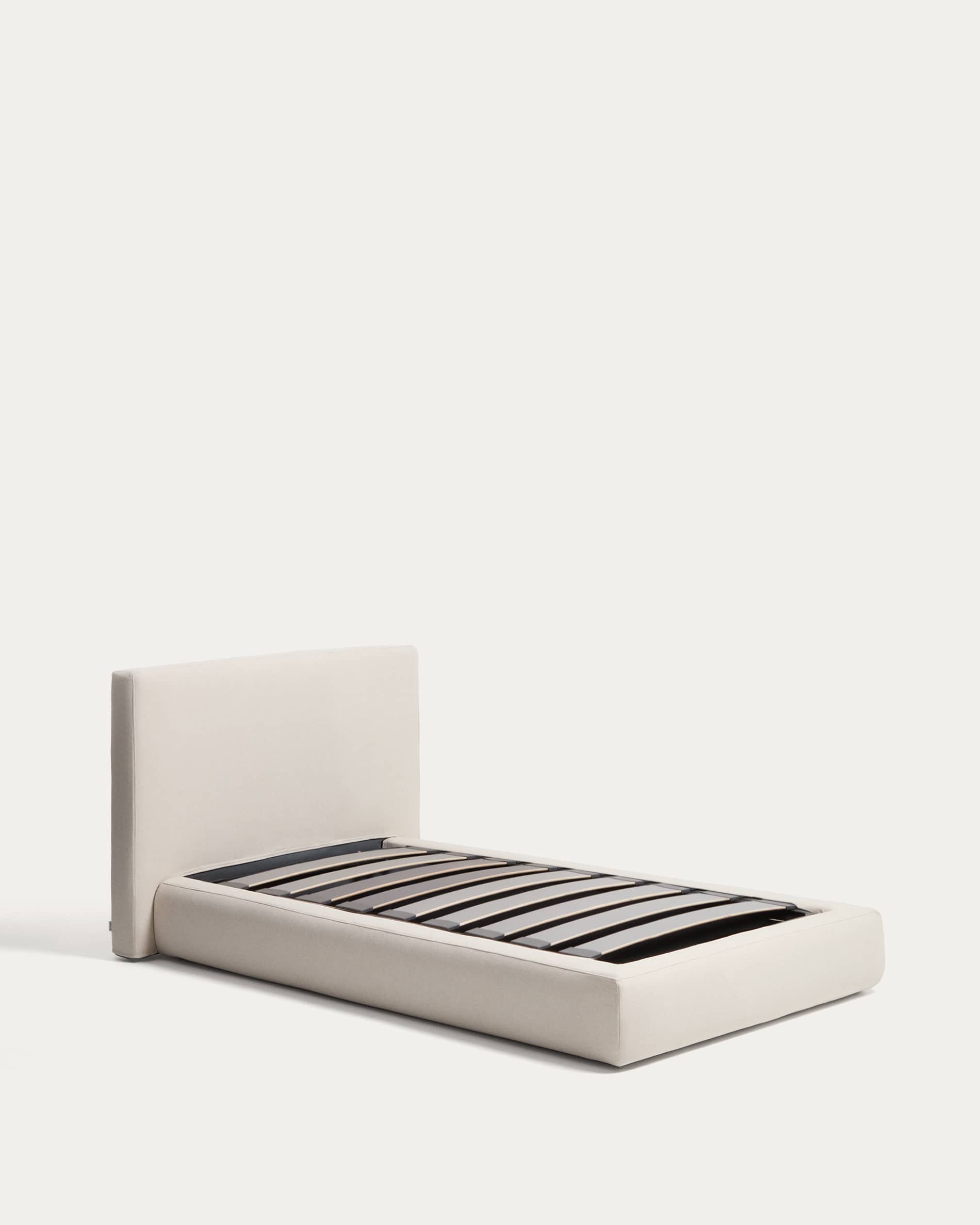 Blok ecru bed with removable covers and folding storage base for mattress 90 x 200cm FSC Mix Credit