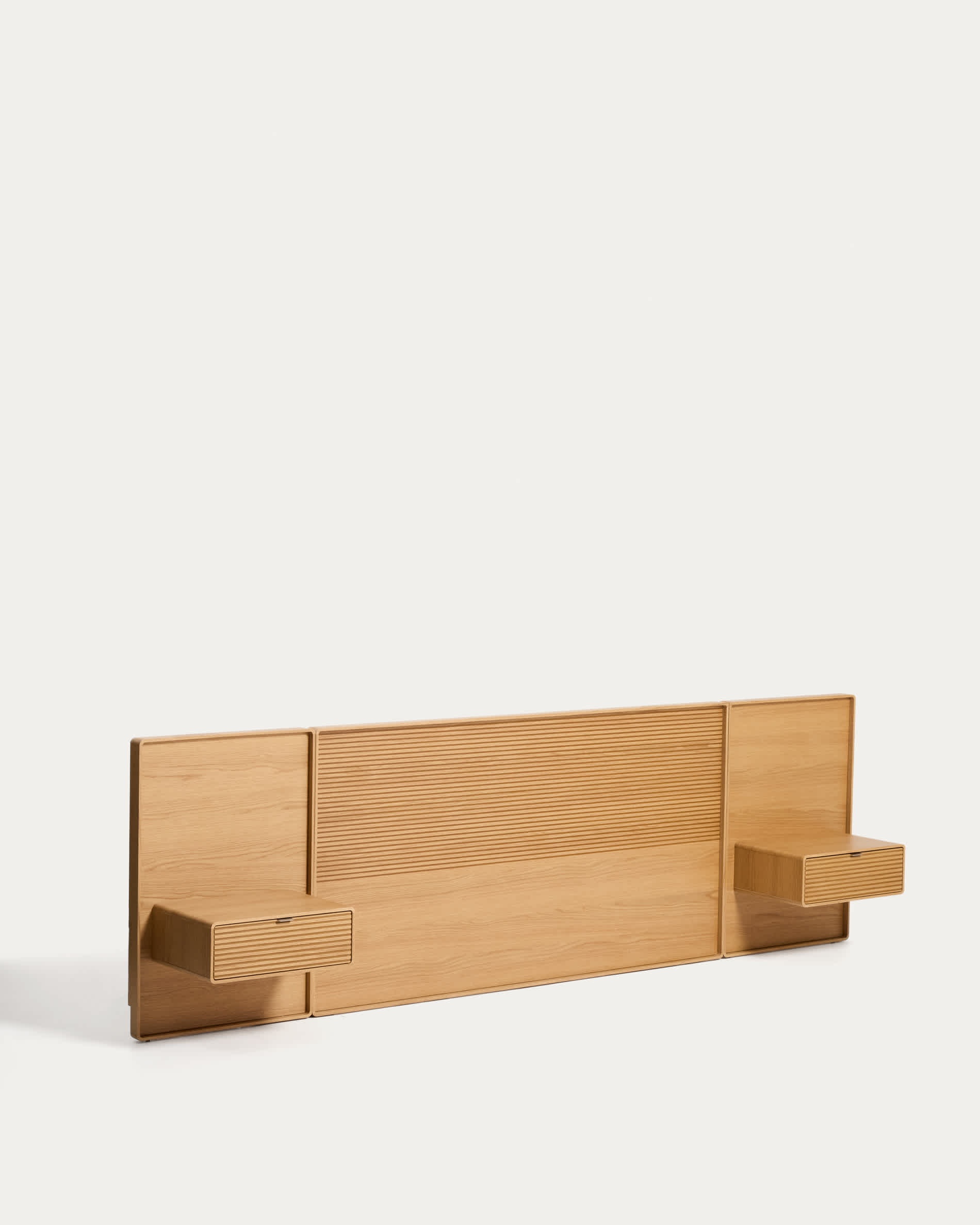 Norlen headboard with 2 bedside tables in oak veneer with natural finish and LED light for a bed up to 160 cm FSC Mix Credit