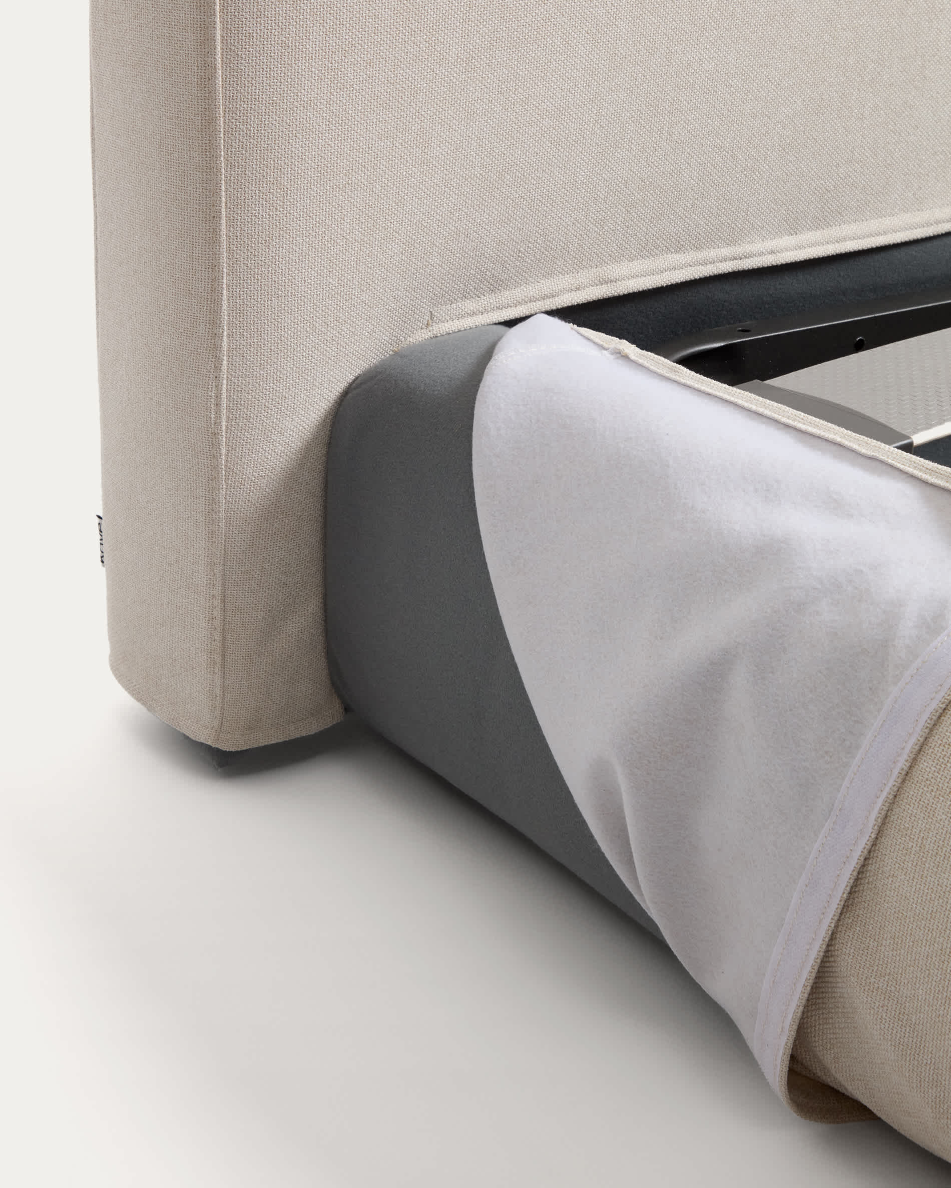 Blok ecru bed with removable covers and folding storage base for mattress 90 x 200cm FSC Mix Credit