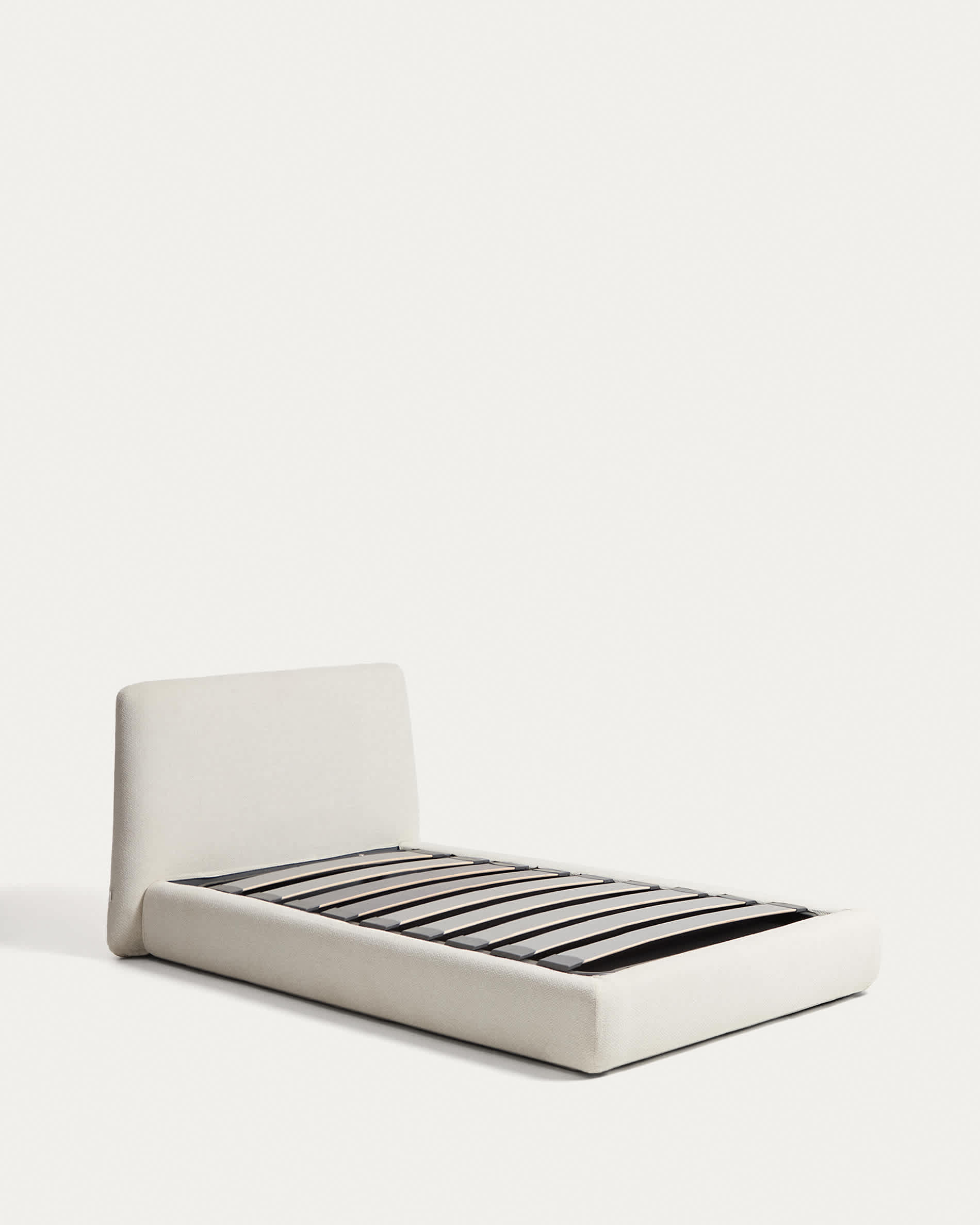 Martina bed with removable covers and folding storage base in ecru chenille for mattress 90 x 200cm