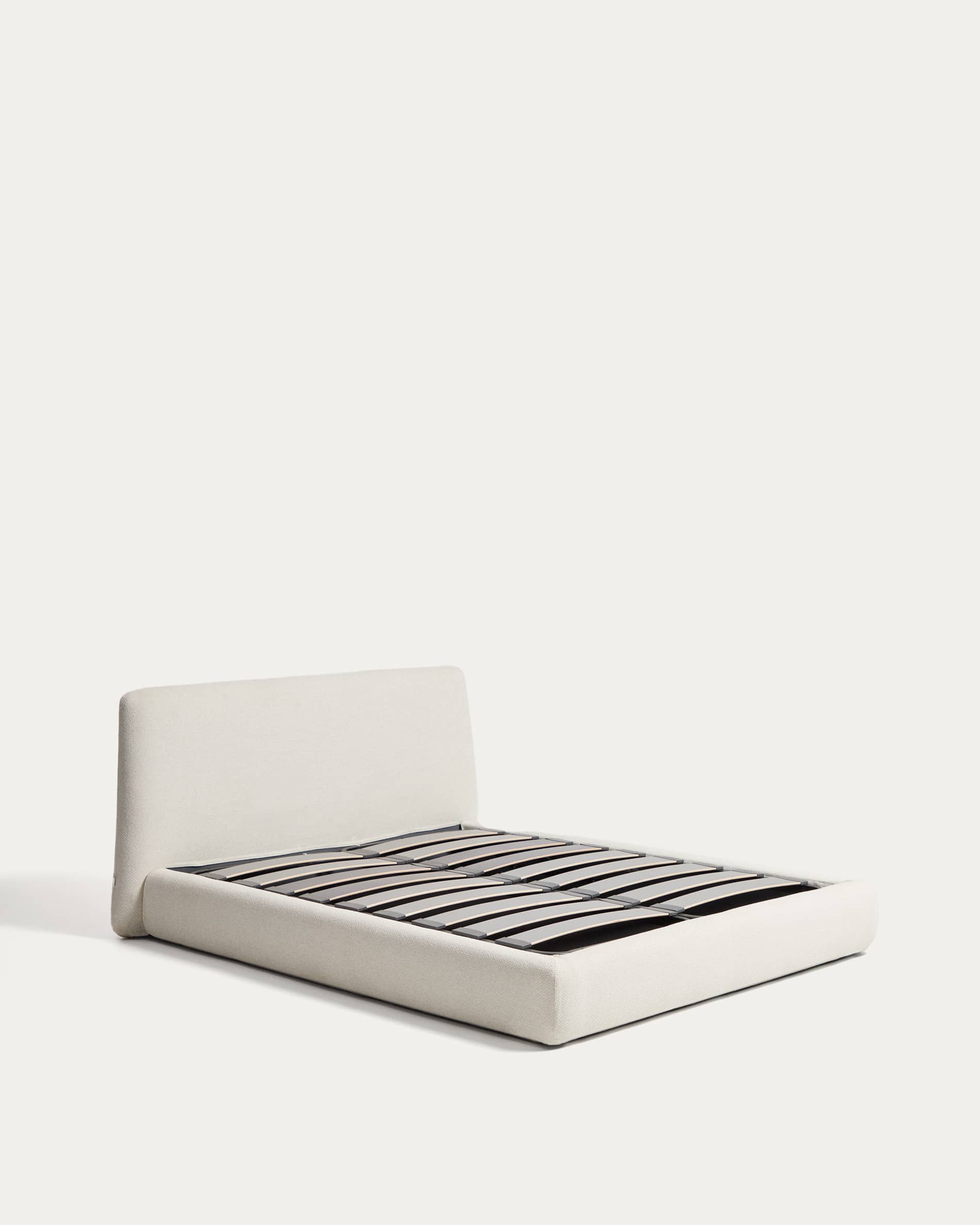 Martina bed with removable covers and folding storage base in ecru chenille for mattress 160 x 200cm