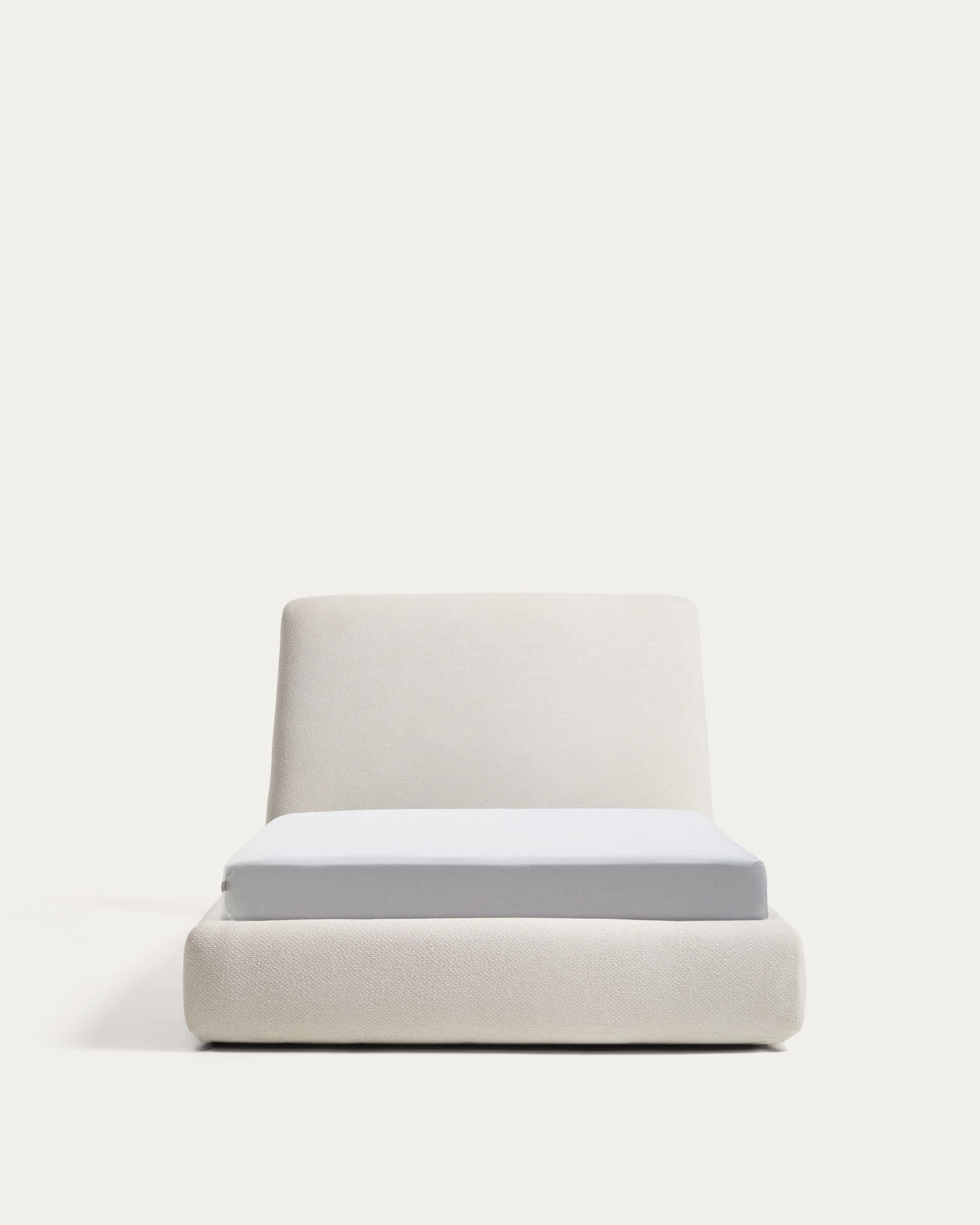 Martina bed with removable covers and folding storage base in ecru chenille for mattress 90 x 200cm