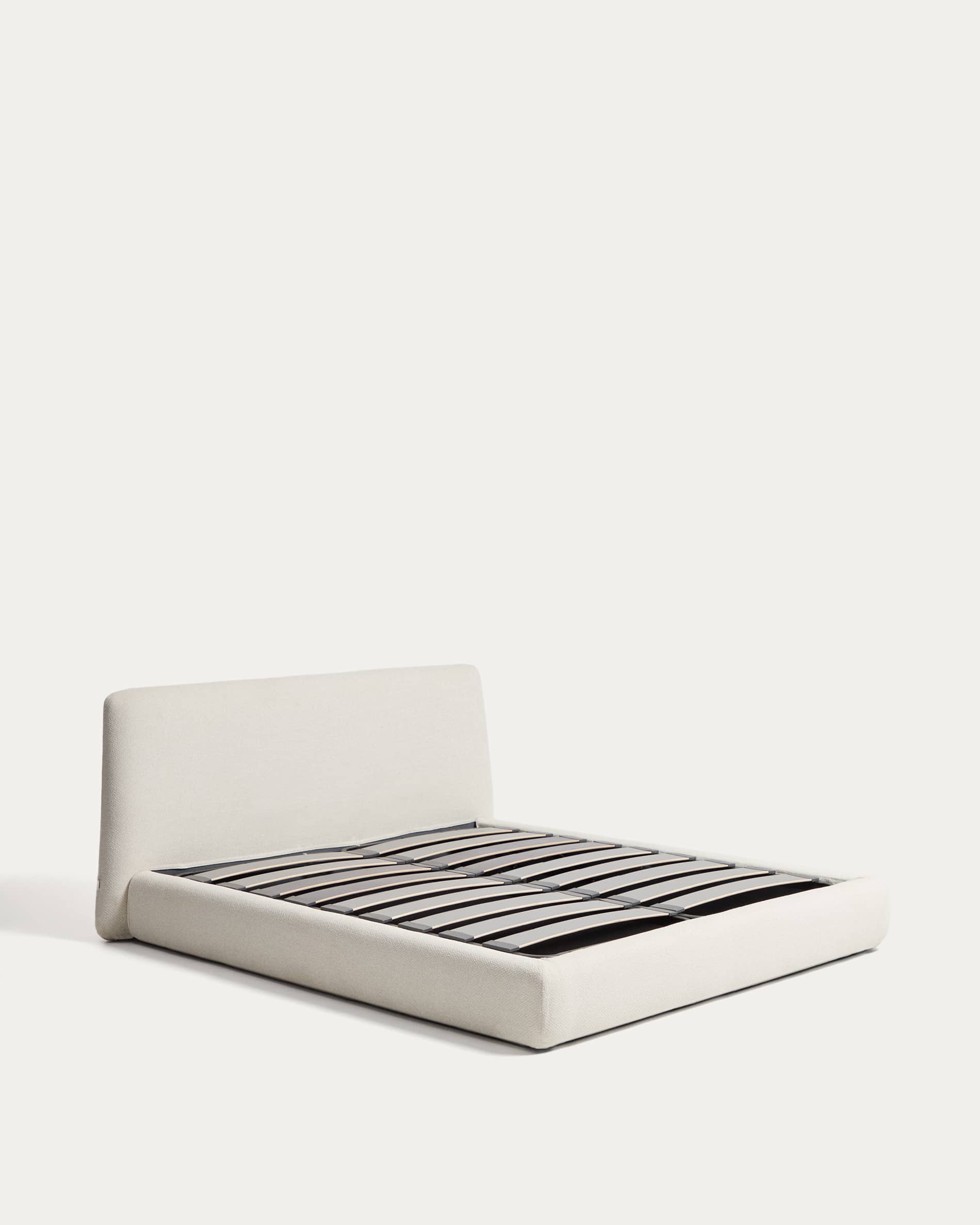 Martina bed with removable covers and folding storage base in ecru chenille for mattress 180 x 200cm