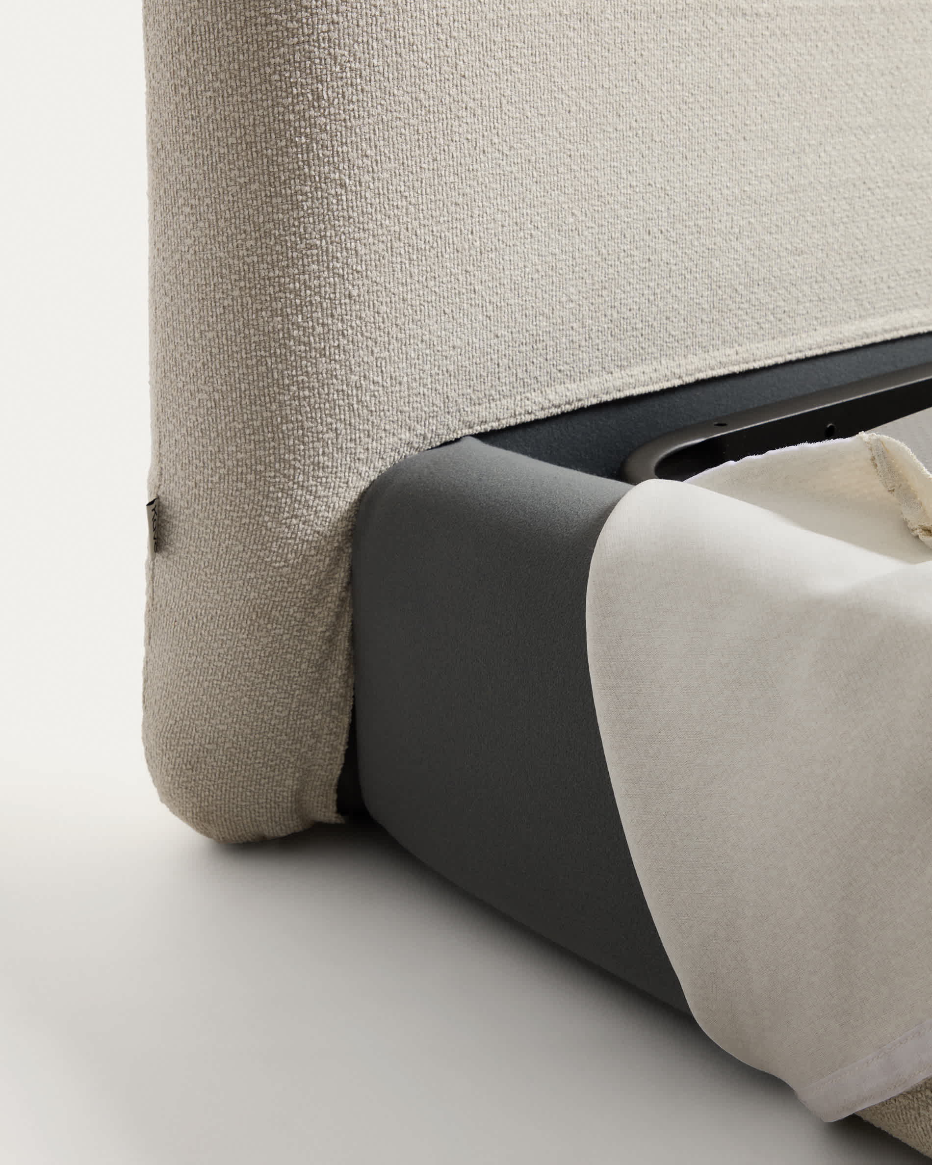 Martina bed with removable covers and folding storage base in ecru chenille for mattress 90 x 200cm