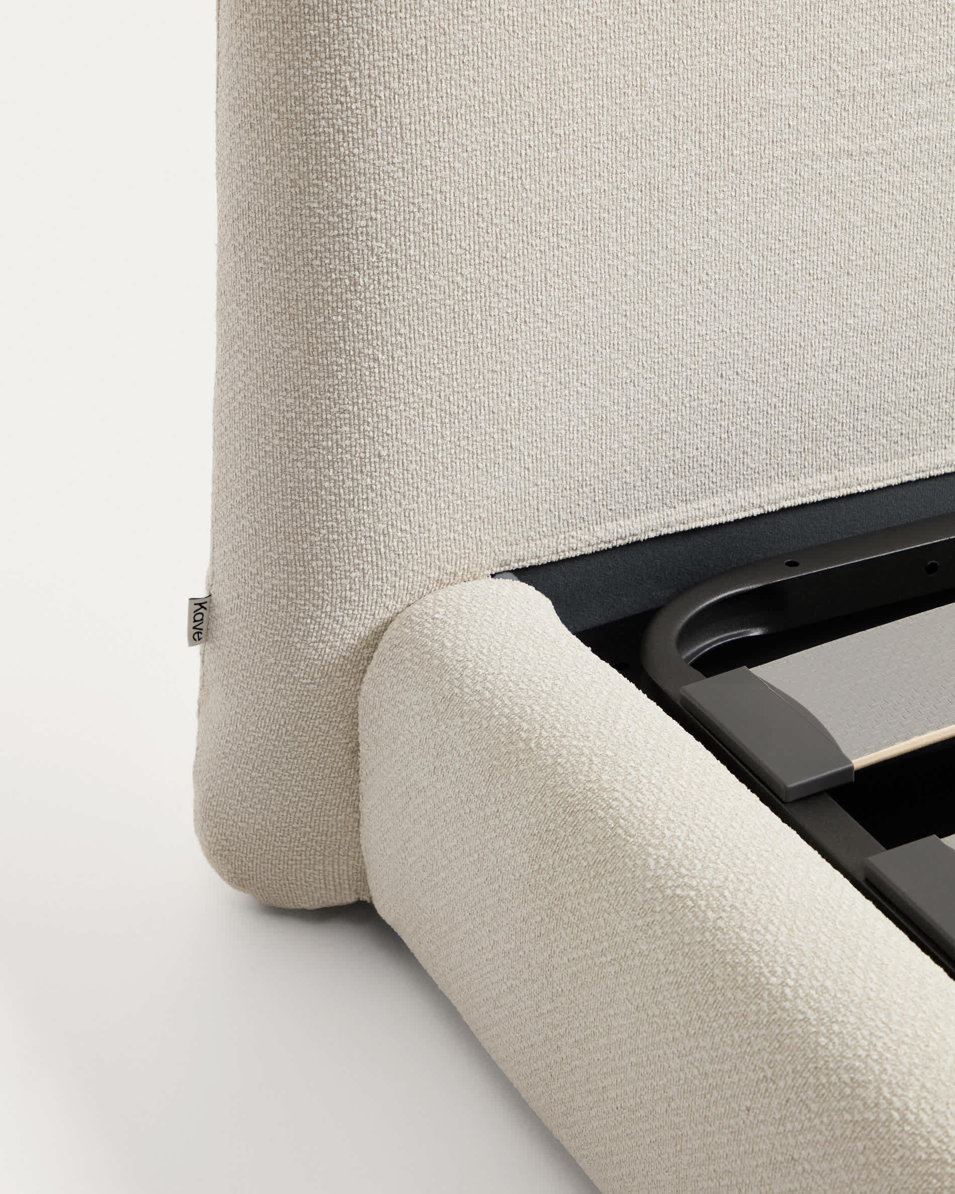 Martina bed with removable covers and folding storage base in ecru chenille for mattress 160 x 200cm