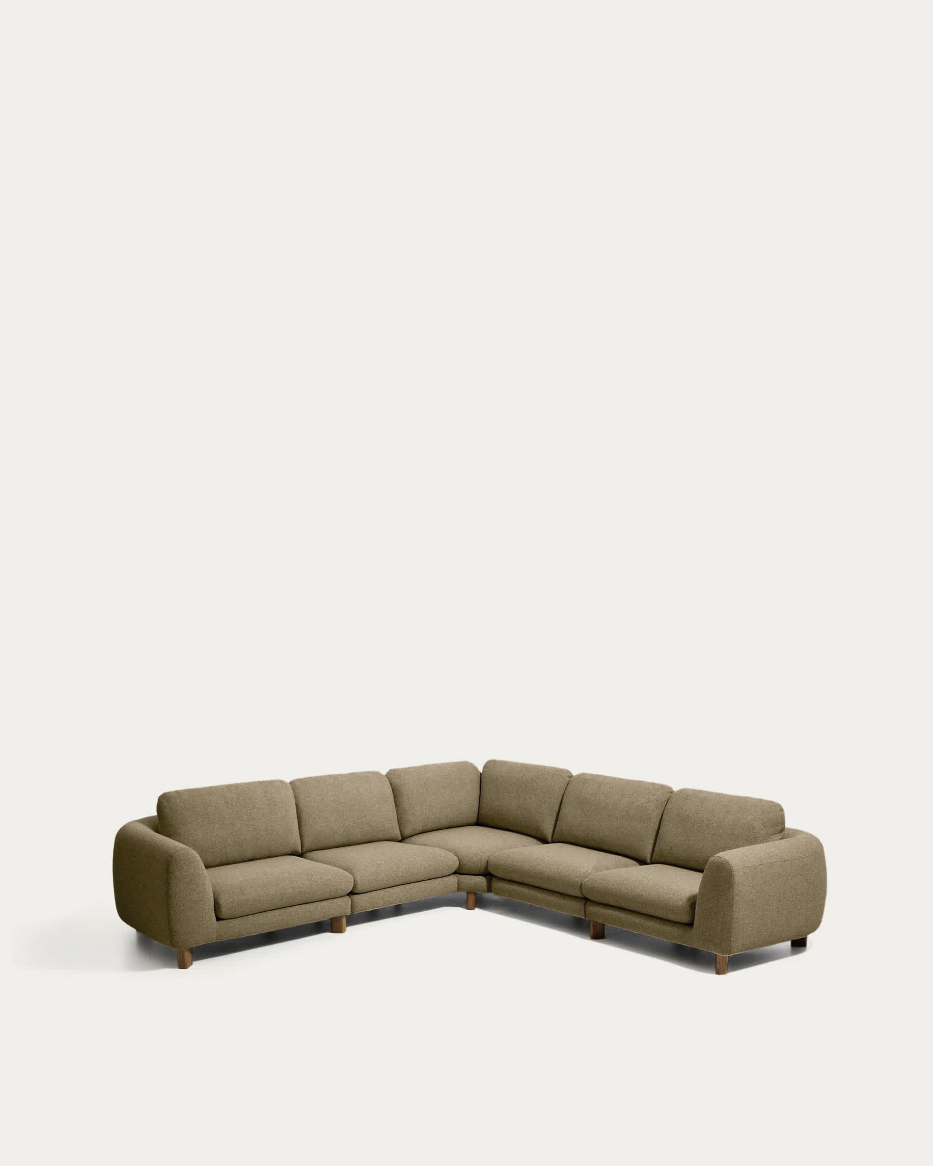 Vera olive green 5-seater corner sofa with walnut-finish solid ash wood legs 330 x 330 cm FSC Mix Credit