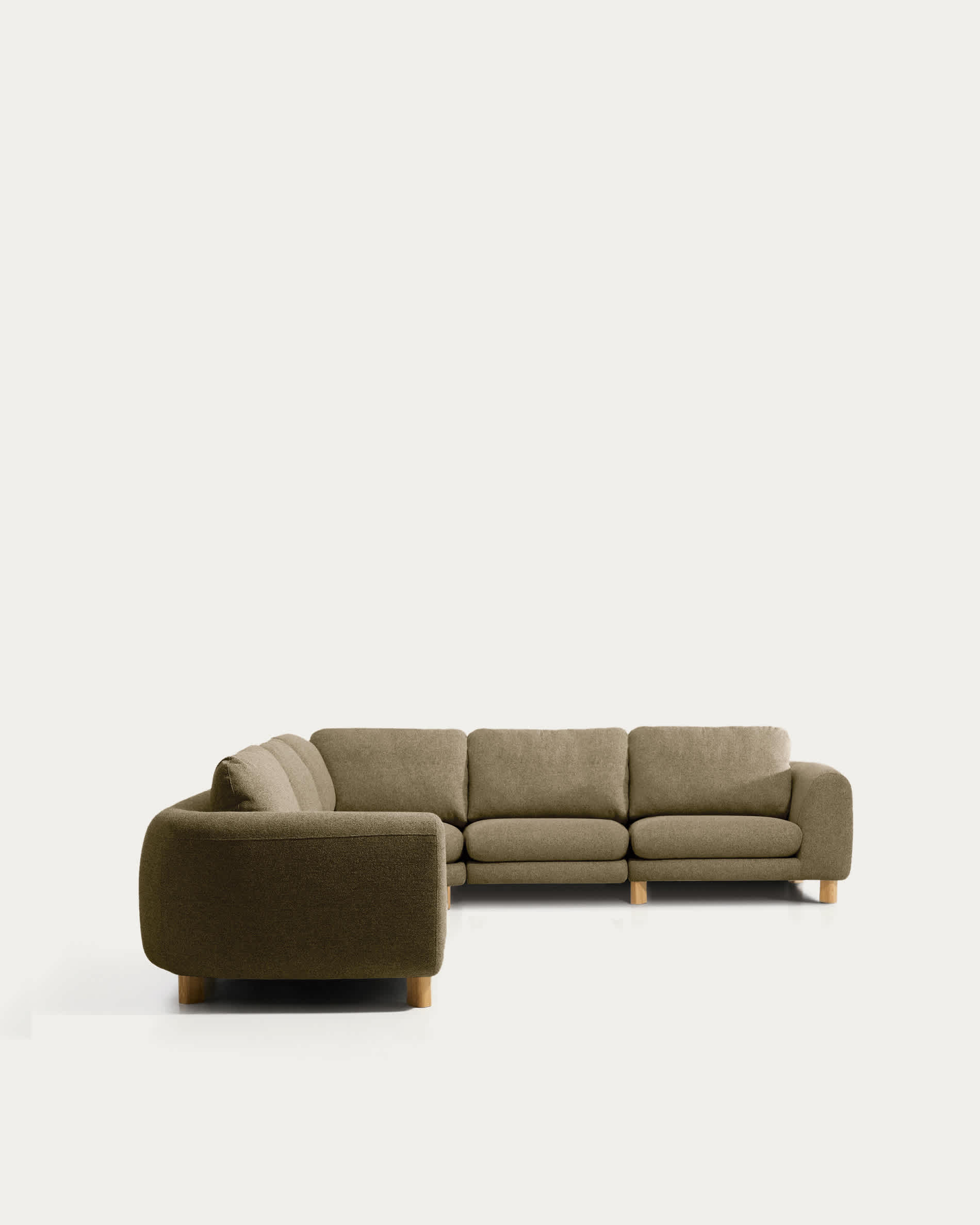 Vera olive green 5-seater corner sofa with natural-finish solid ash wood legs 330 x 330 cm FSC Mix Credit