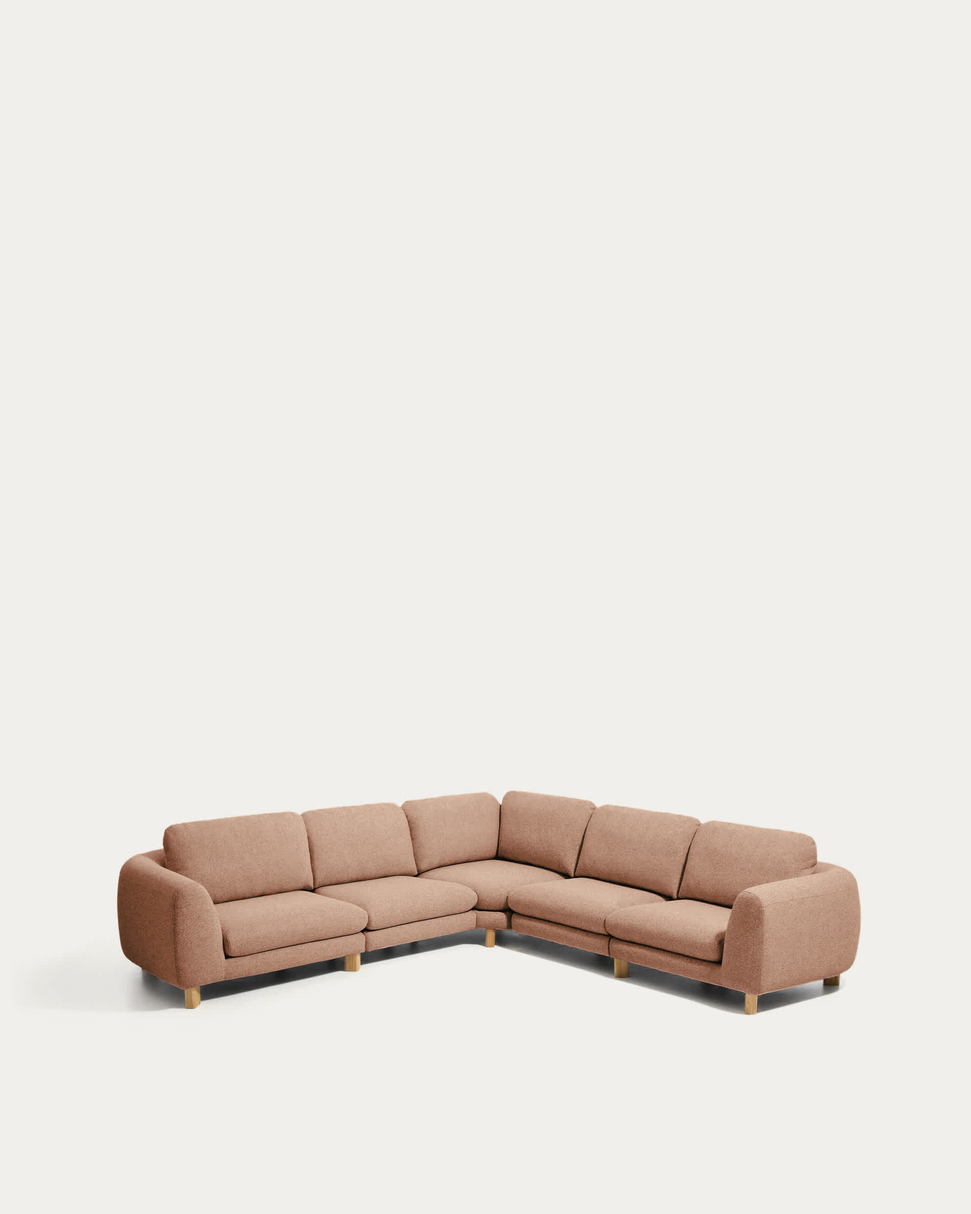 Vera terracotta 5-seater corner sofa with natural-finish solid ash wood legs 330 x 330 cm FSC Mix Credit
