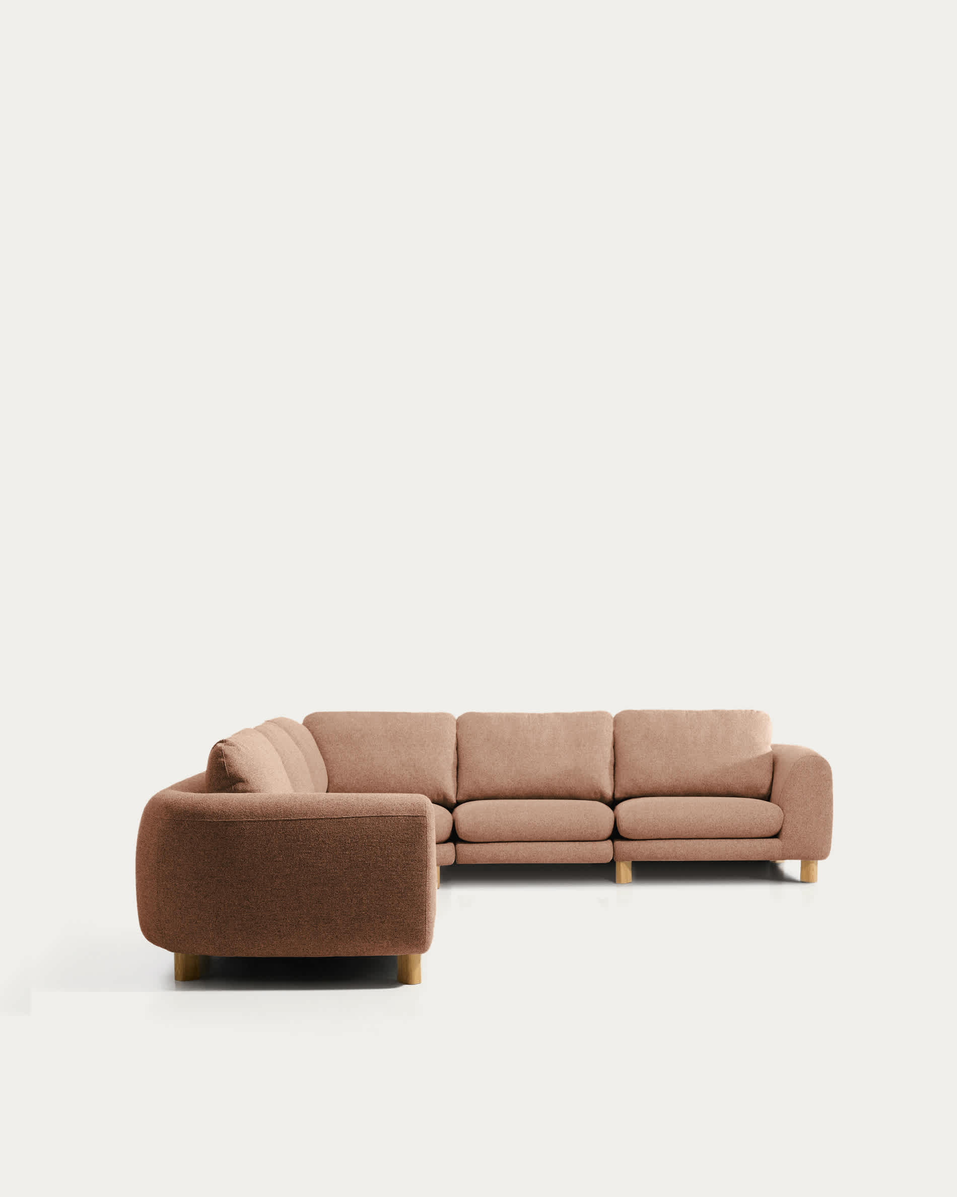 Vera terracotta 5-seater corner sofa with natural-finish solid ash wood legs 330 x 330 cm FSC Mix Credit