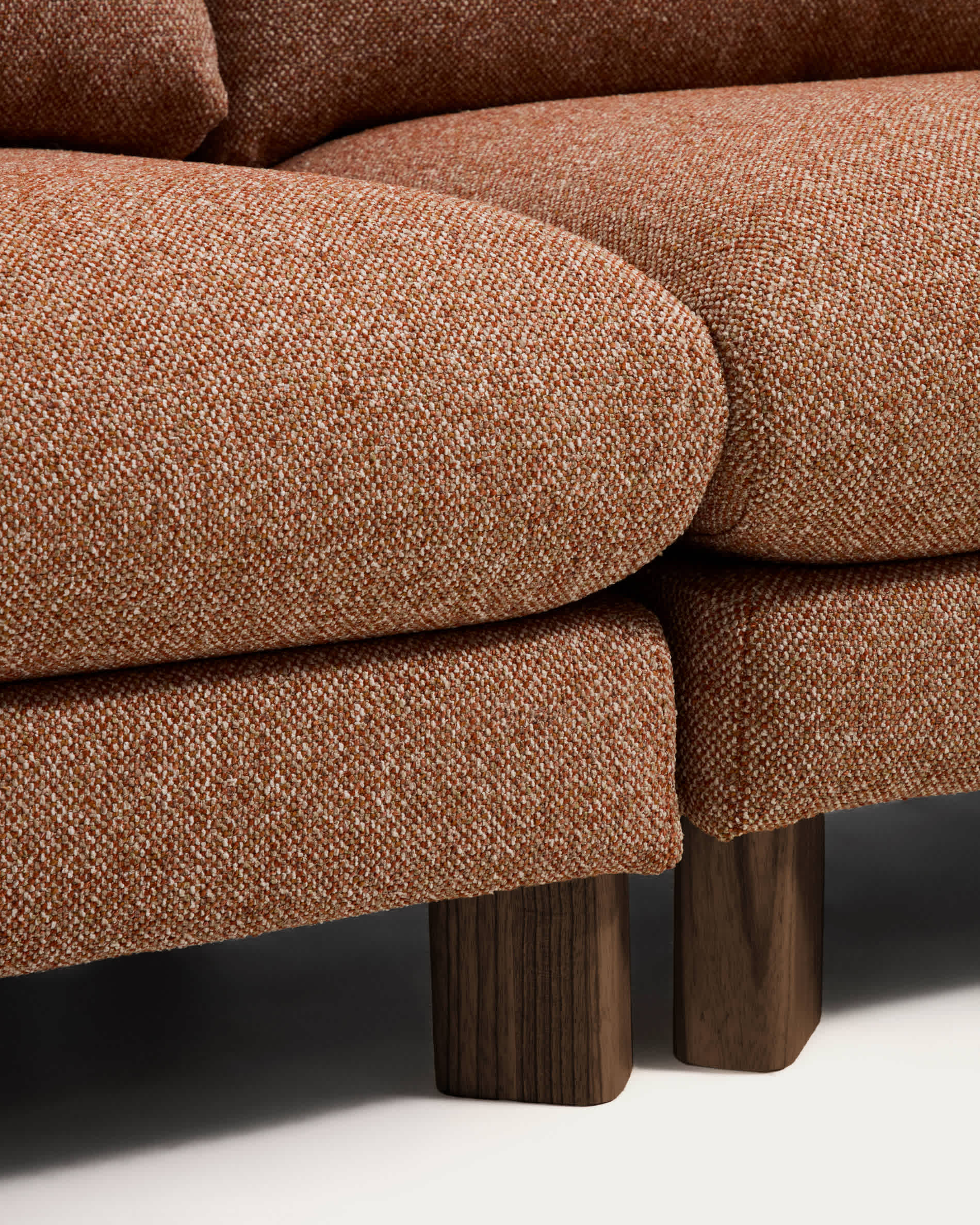 Vera terracotta 3-seater sofa with walnut-finish solid ash wood legs 230 cm FSC Mix Credit